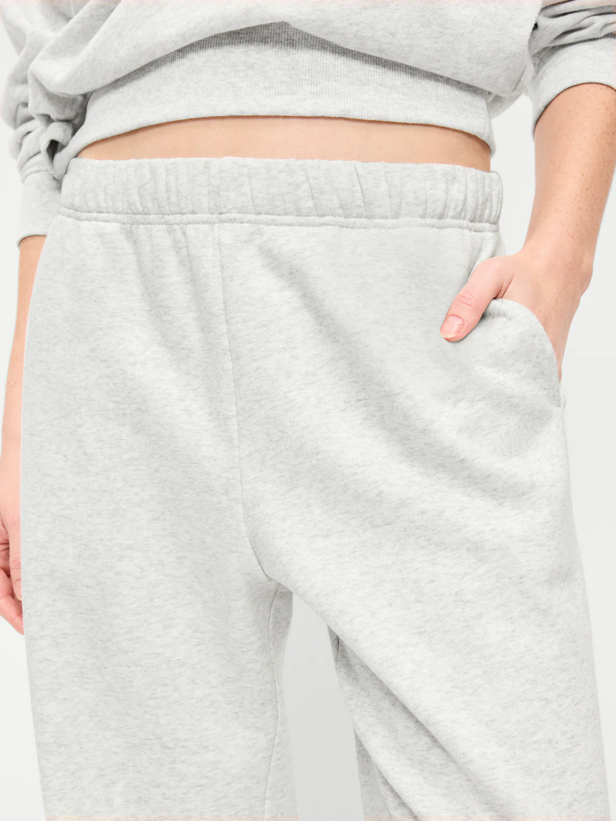 High-Waisted Fleece Wide-Leg Sweatpants - Light Gray Heather