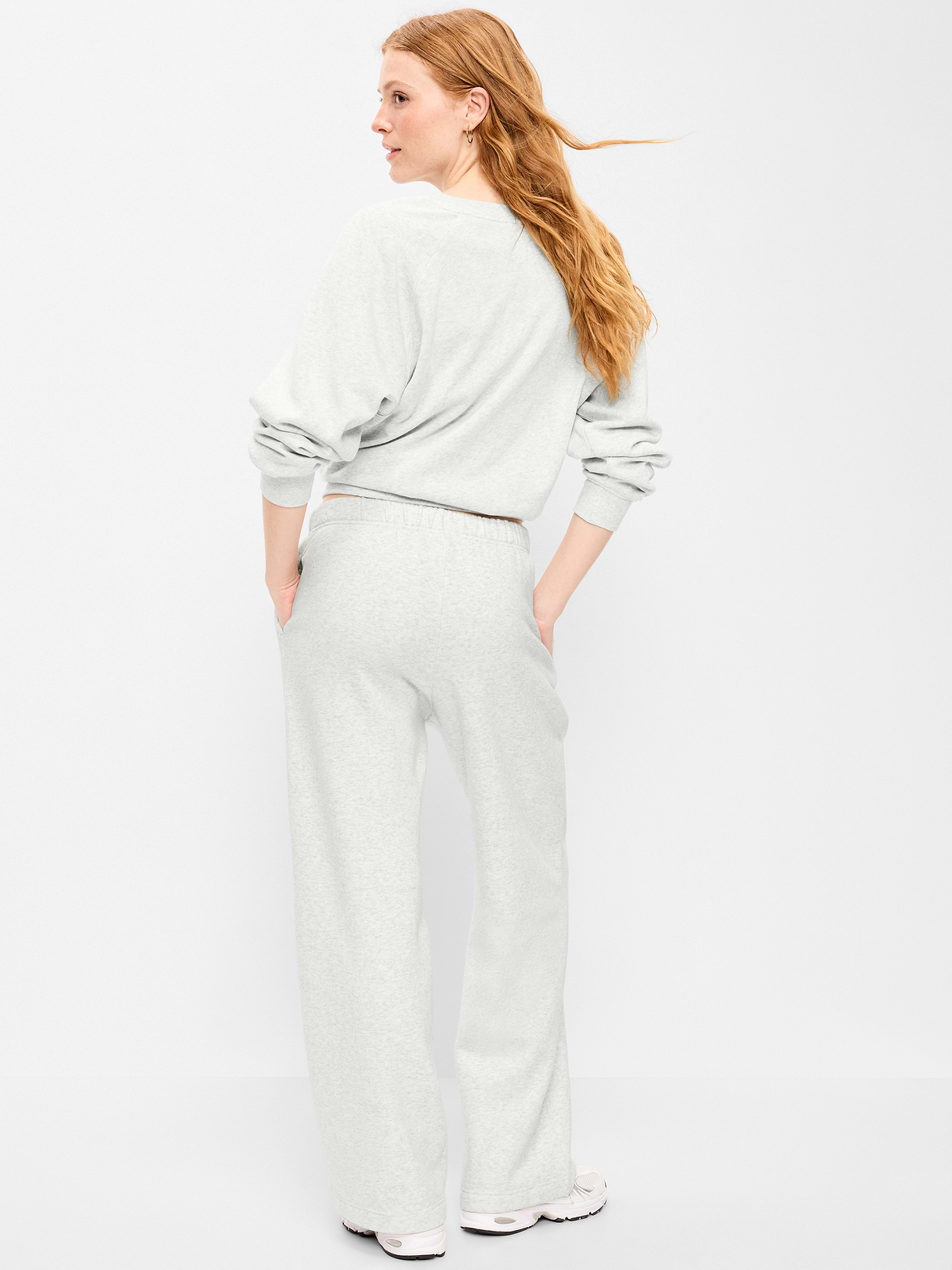 High-Waisted Fleece Wide-Leg Sweatpants - Light Gray Heather
