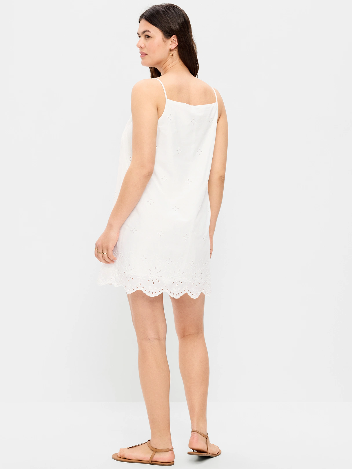 Linen-Blend Apron-Neck Mini Shift Dress - White Lilies
