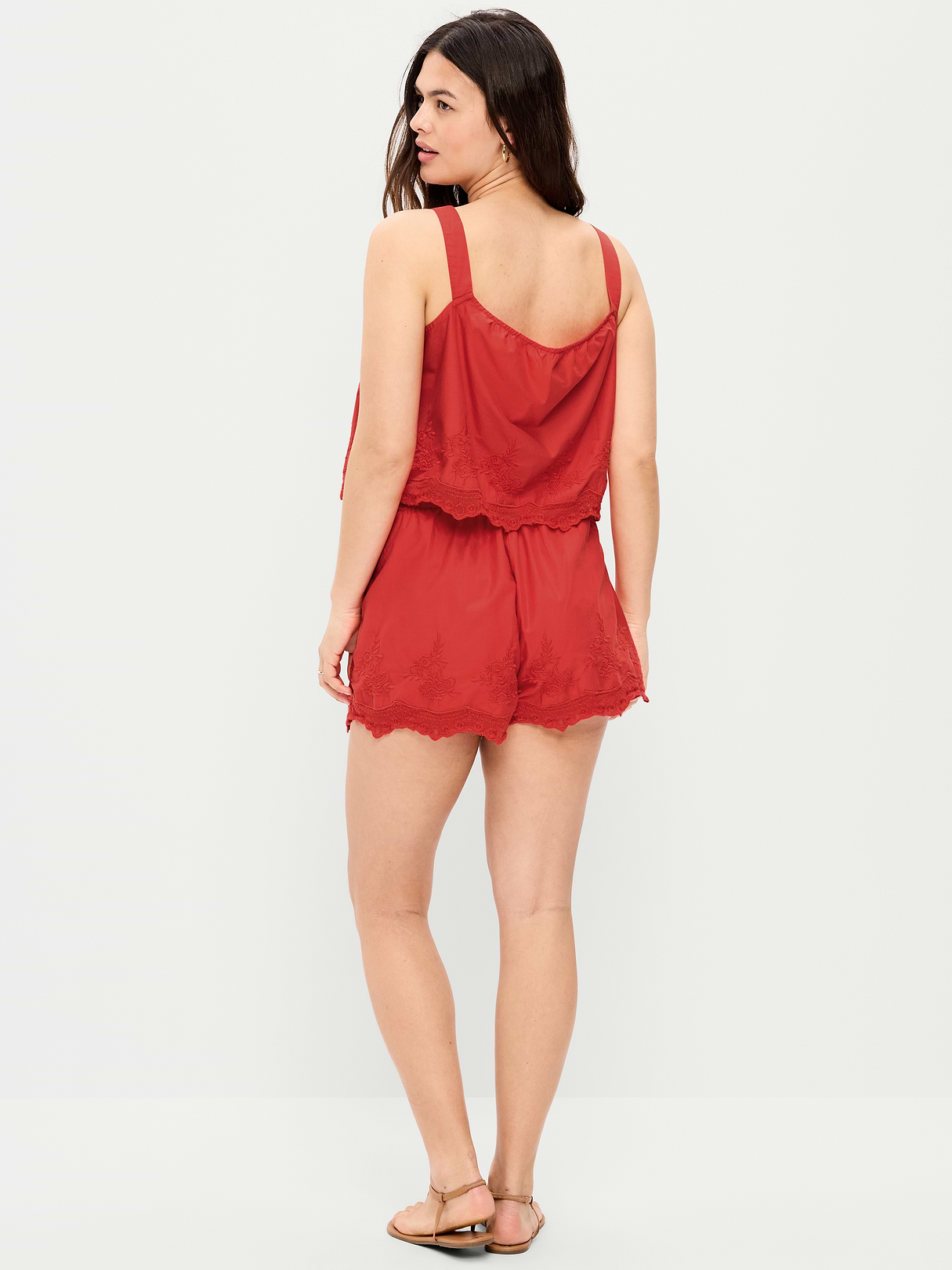 High-Waisted Lace-Trim Shorts - Moonfish Orange