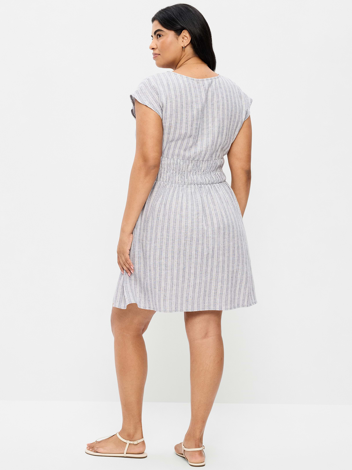 Smocked-Bodice Fit & Flare Mini Dress - Blue Multi Stripe