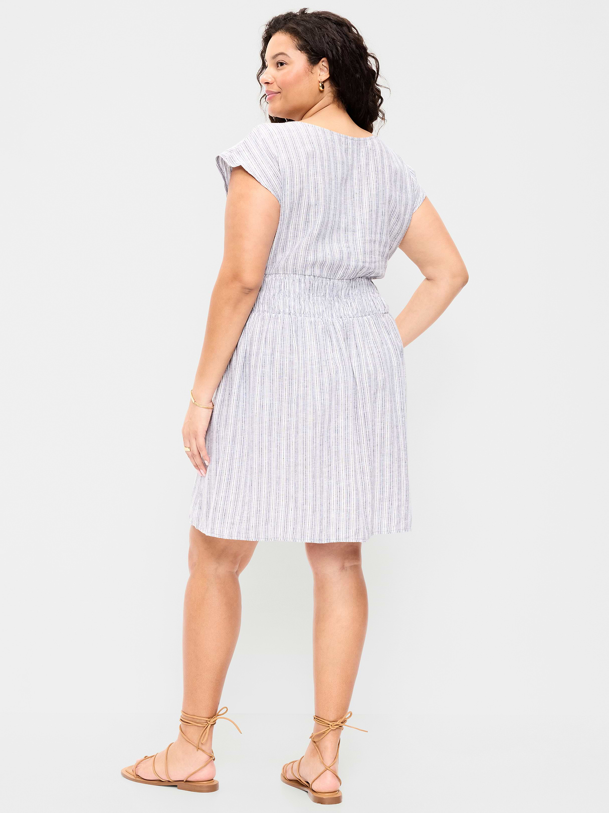 Smocked-Bodice Fit & Flare Mini Dress - Blue Multi Stripe