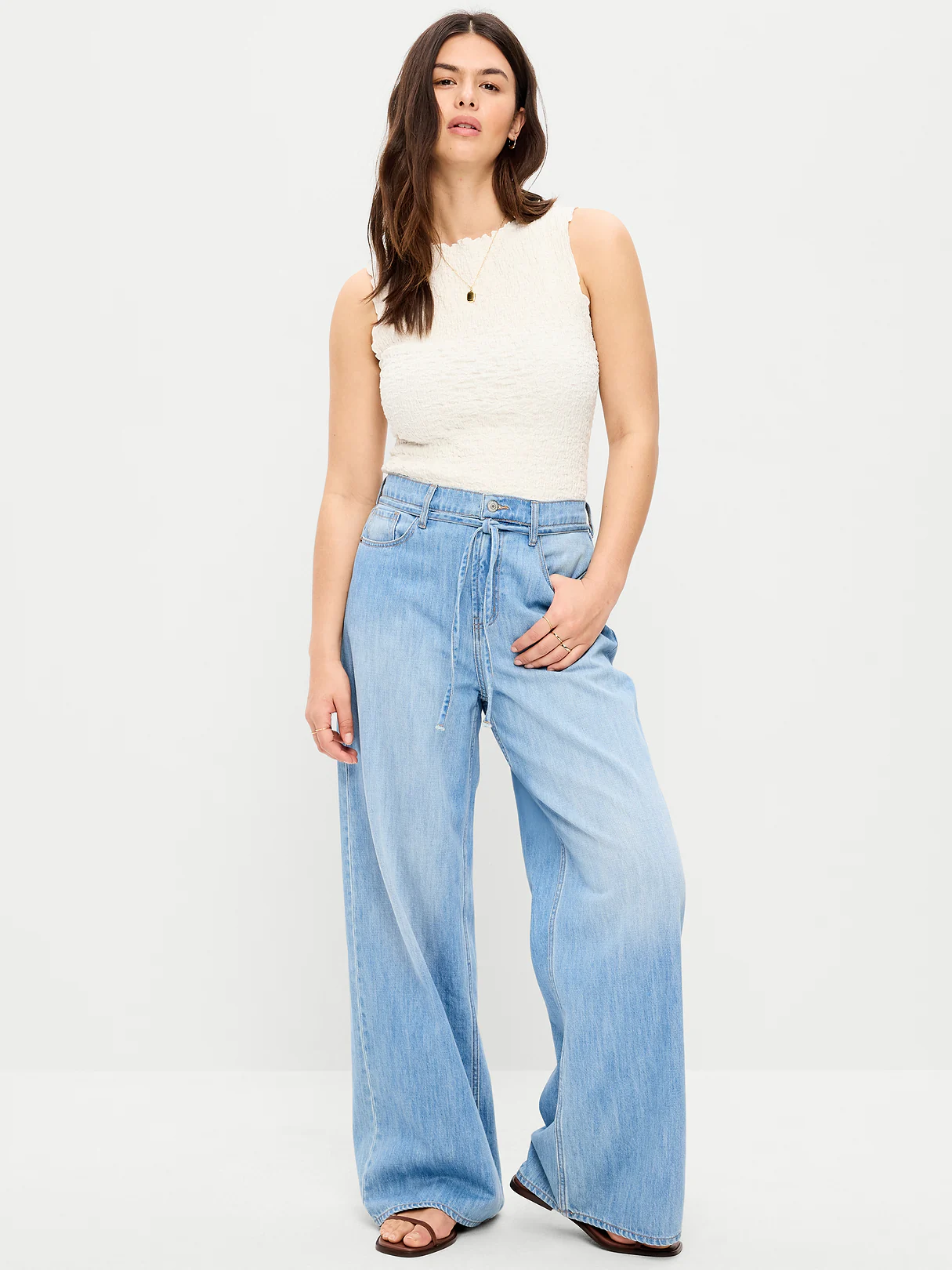 High-Waisted Drapey Wide-Leg Jeans - Light Wash