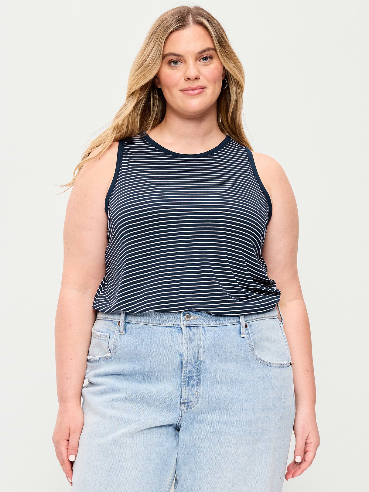 Luxe Sleeveless Top - White Small Stripe