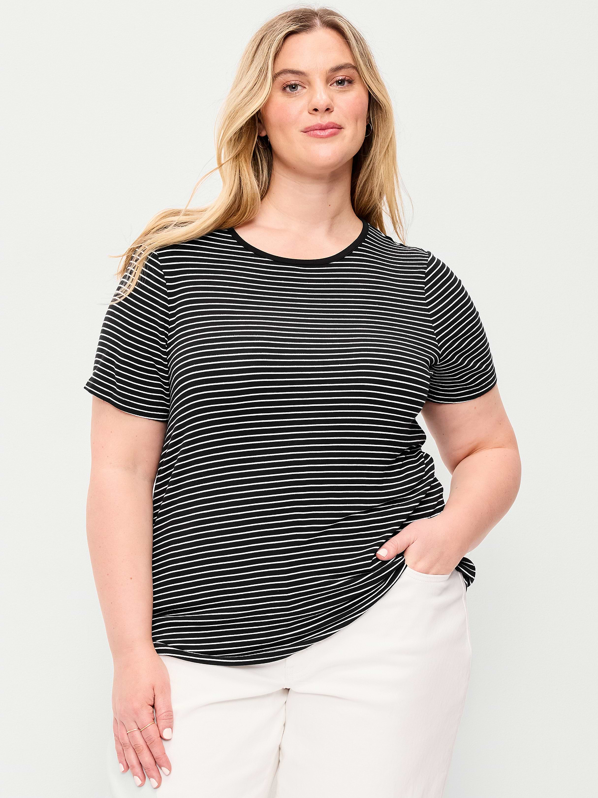 Luxe Crew-Neck T-Shirt - Black/White Stripe