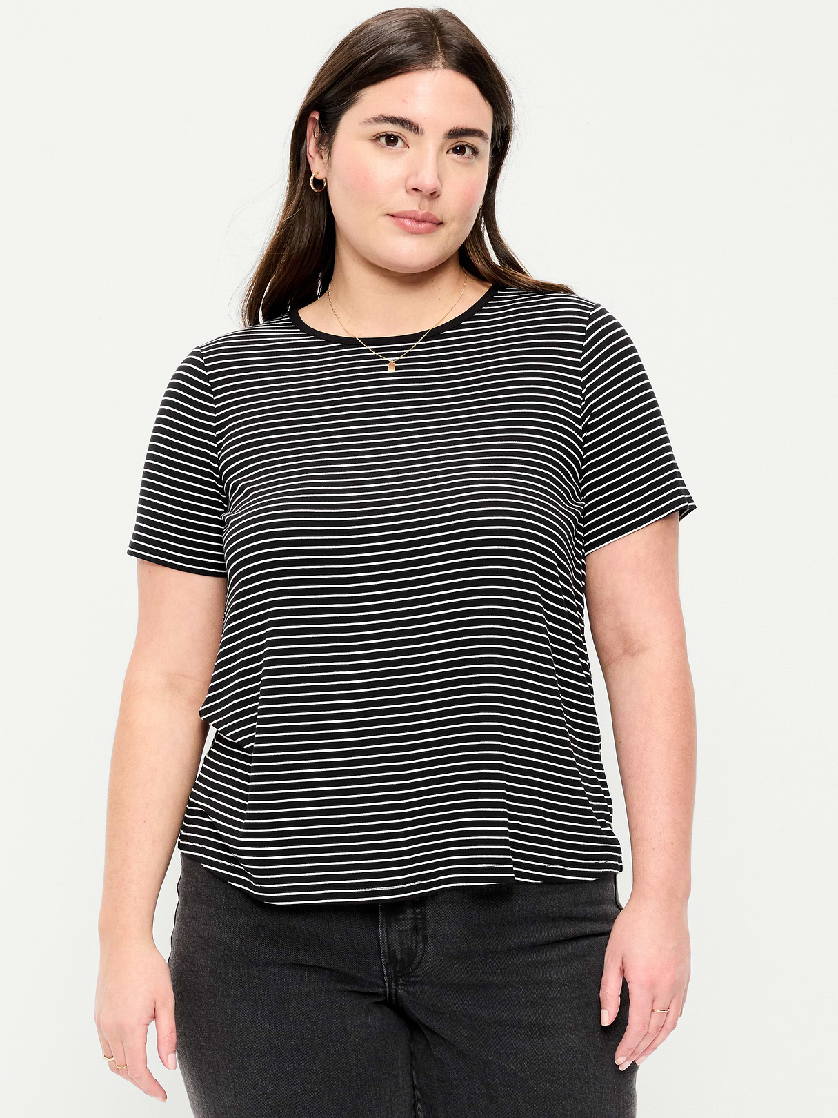 Luxe Crew-Neck T-Shirt - Black/White Stripe