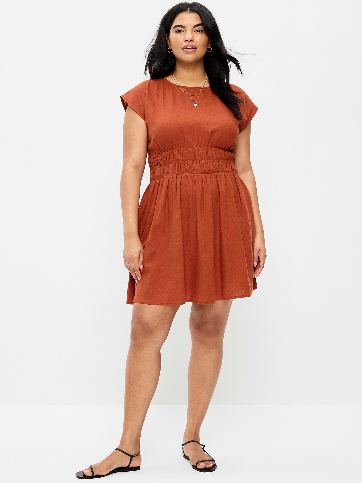 Smocked-Bodice Fit & Flare Mini Dress - Russet Moon