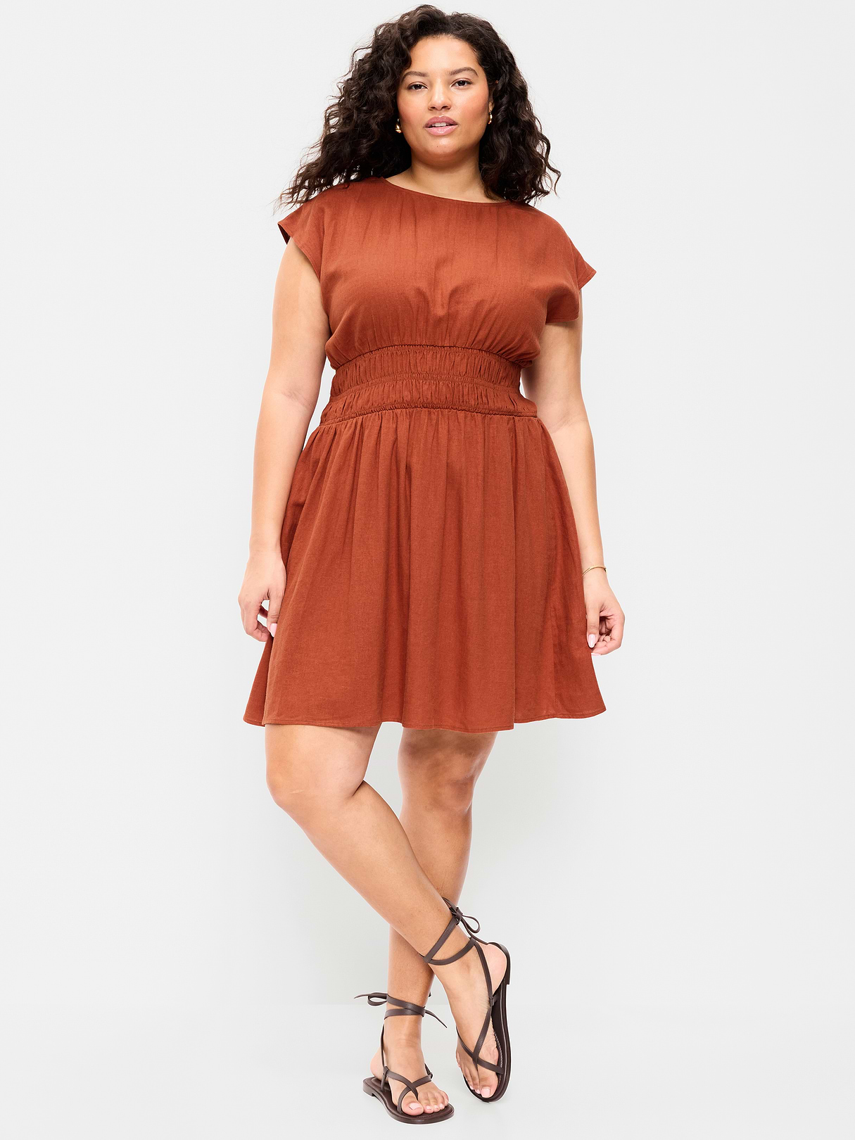 Smocked-Bodice Fit & Flare Mini Dress - Russet Moon