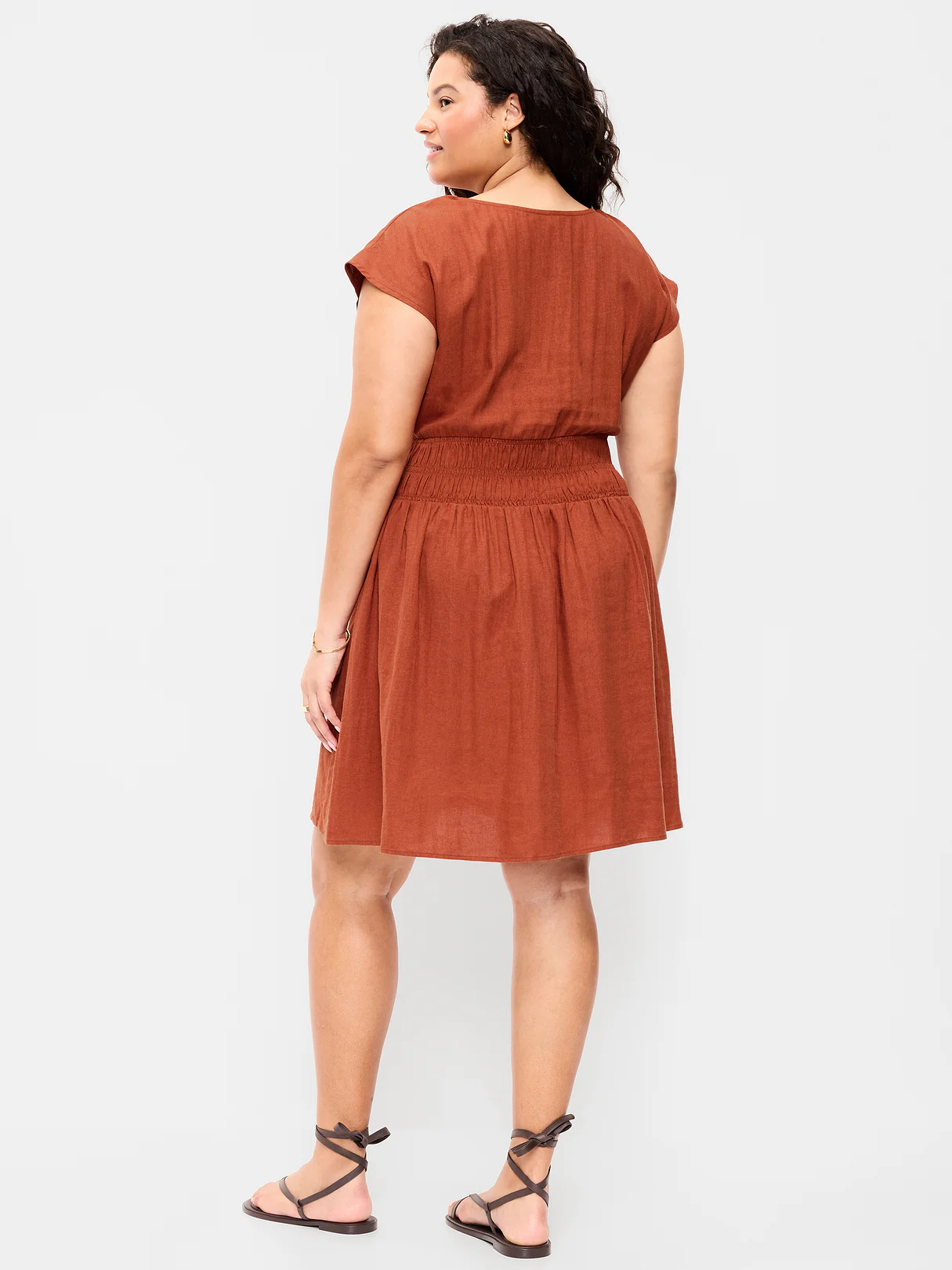 Smocked-Bodice Fit & Flare Mini Dress - Russet Moon