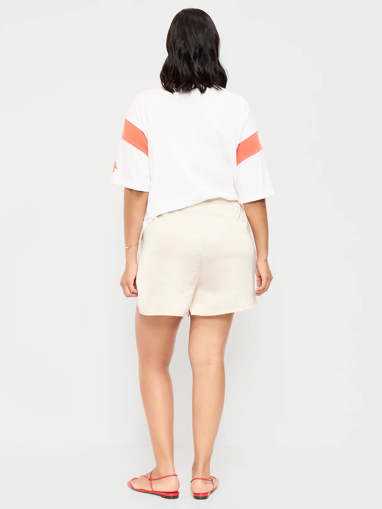 High-Waisted Lace-Trim Satin Shorts - Champagne