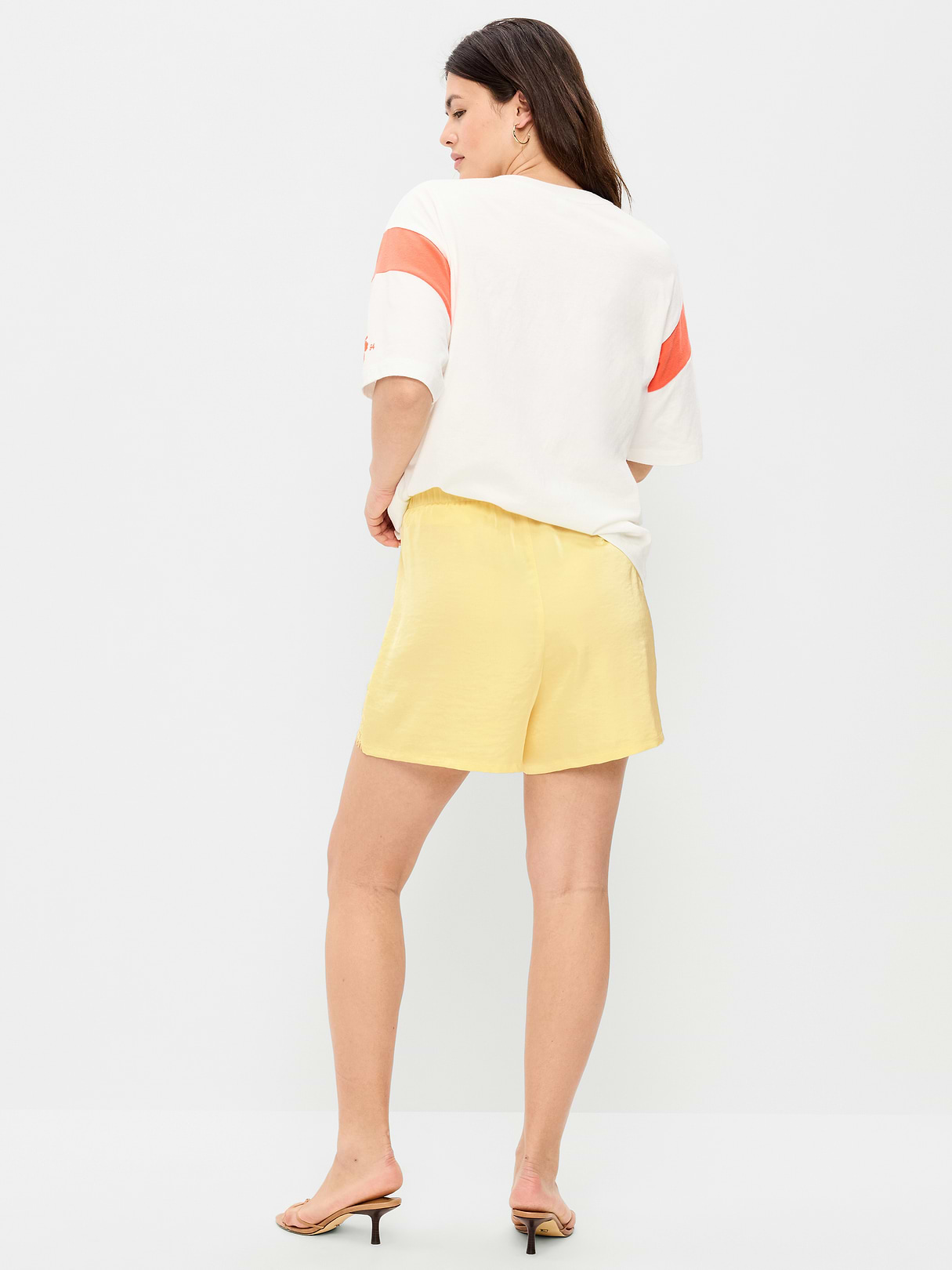 High-Waisted Lace-Trim Satin Shorts - Sunbeam