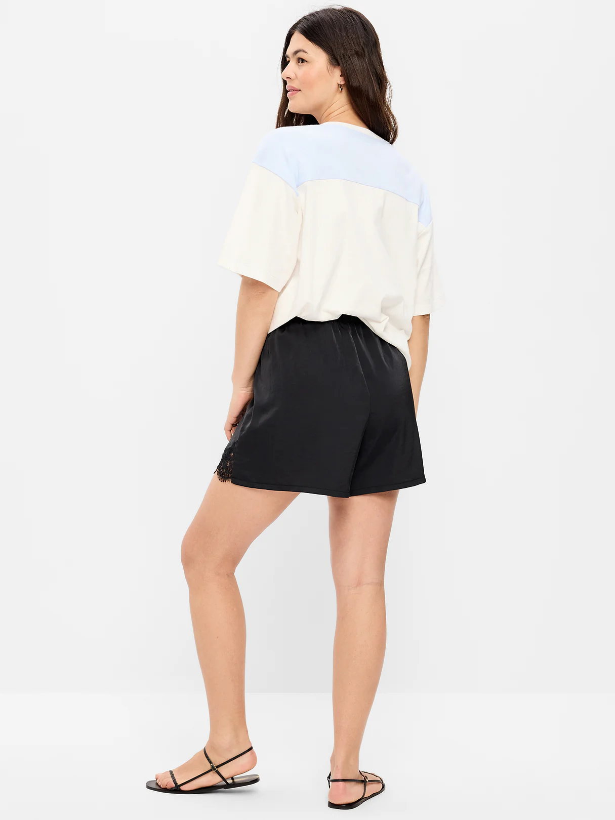 High-Waisted Lace-Trim Satin Shorts - Black Jack