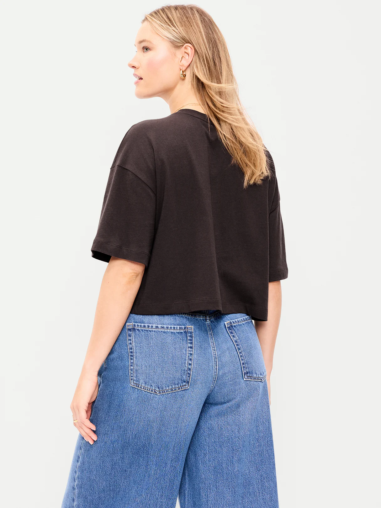 Vintage Crew-Neck Oversized Crop T-Shirt - Black Coffee