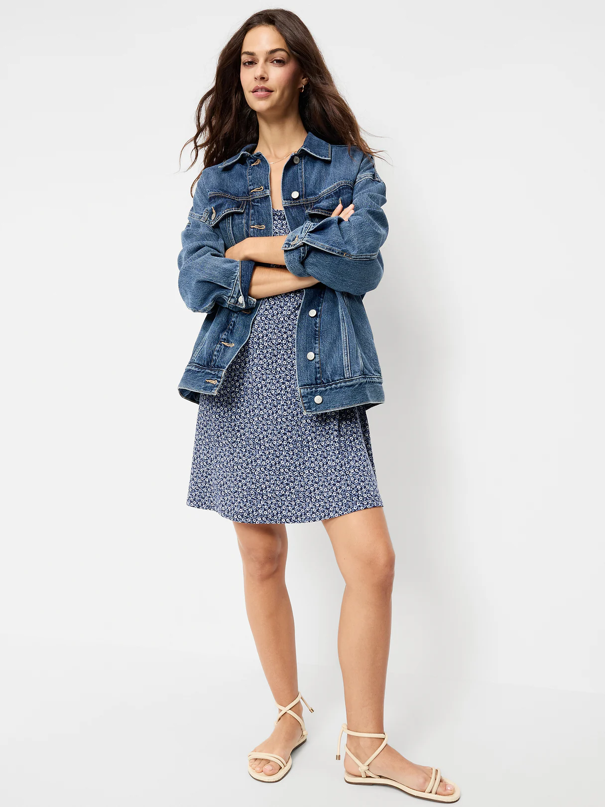 Short-Sleeve Scoop-Neck Mini Dress - Navy Ditsy Floral