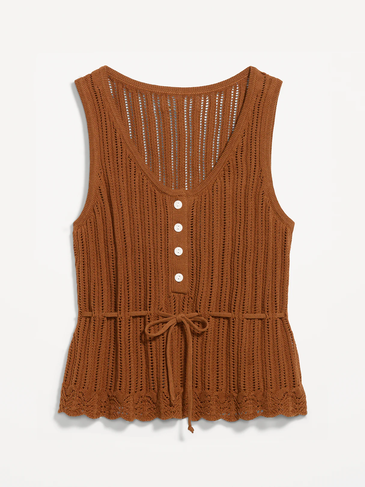 Seaside Cotton Pointelle Peplum Tank Top - Redwood Burl