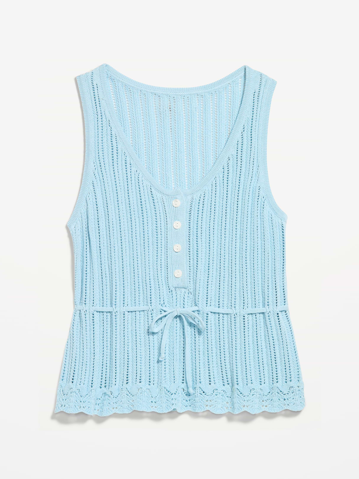 Seaside Cotton Pointelle Peplum Tank Top - Blue Tranquility