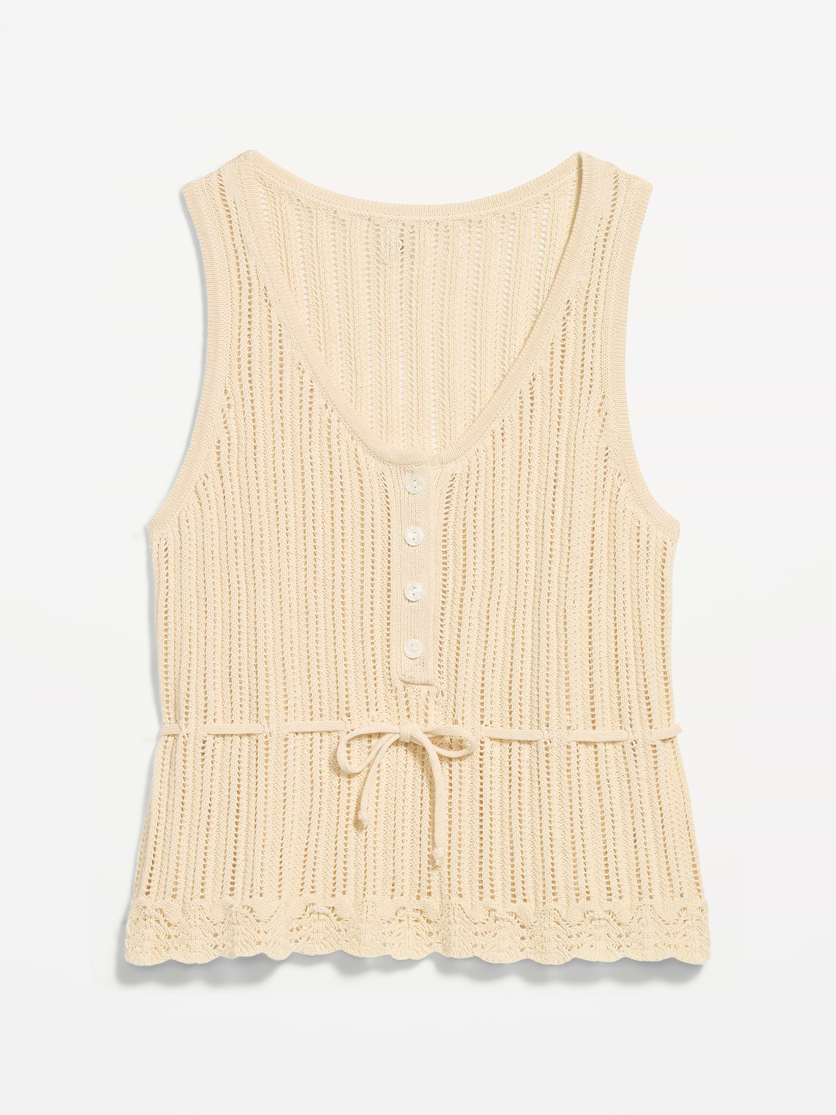 Seaside Cotton Pointelle Peplum Tank Top - Cozy Cashmere