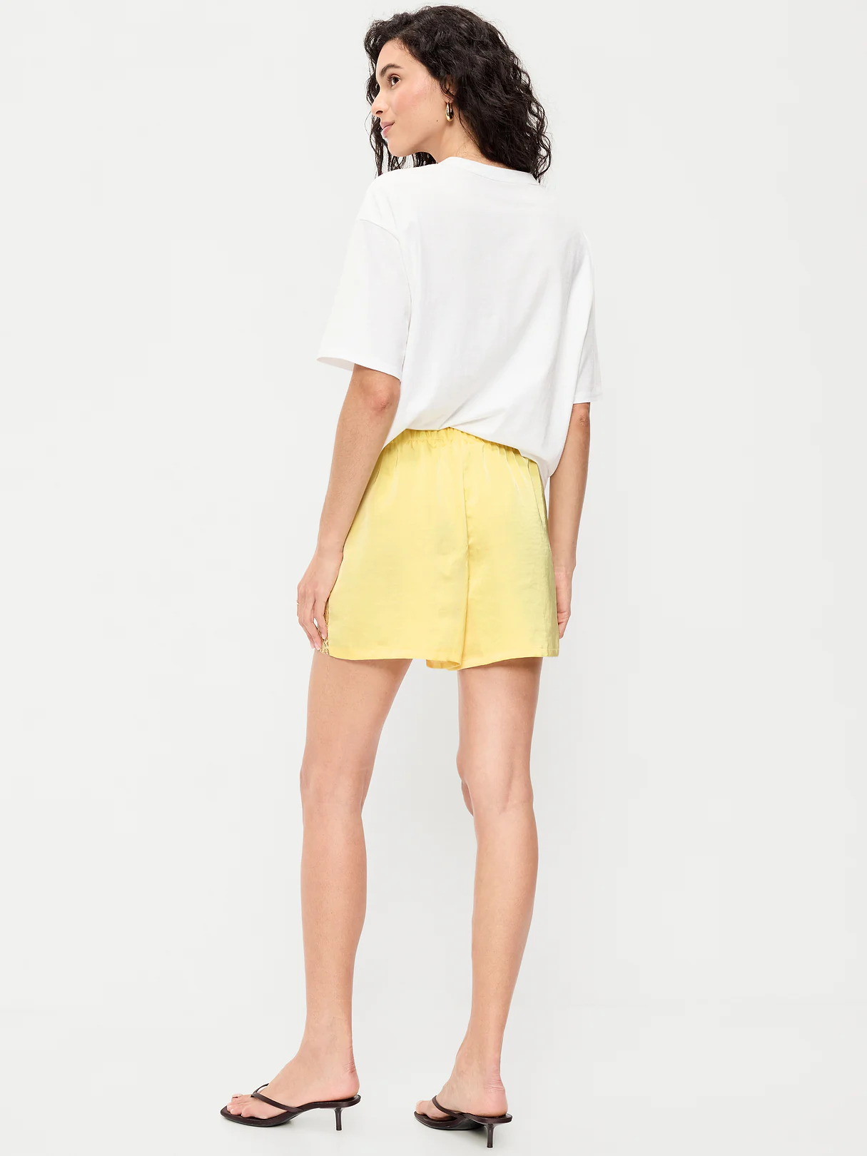 High-Waisted Lace-Trim Satin Shorts - Sunbeam