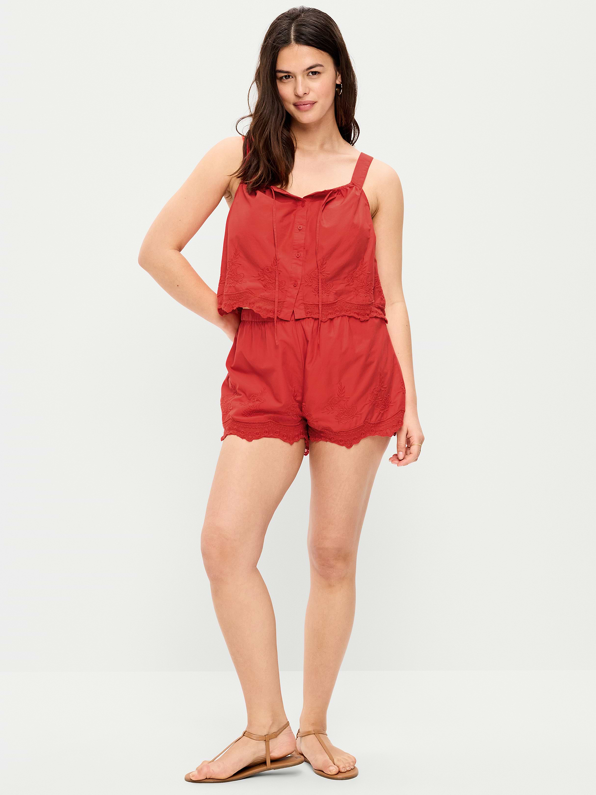 High-Waisted Lace-Trim Shorts - Moonfish Orange
