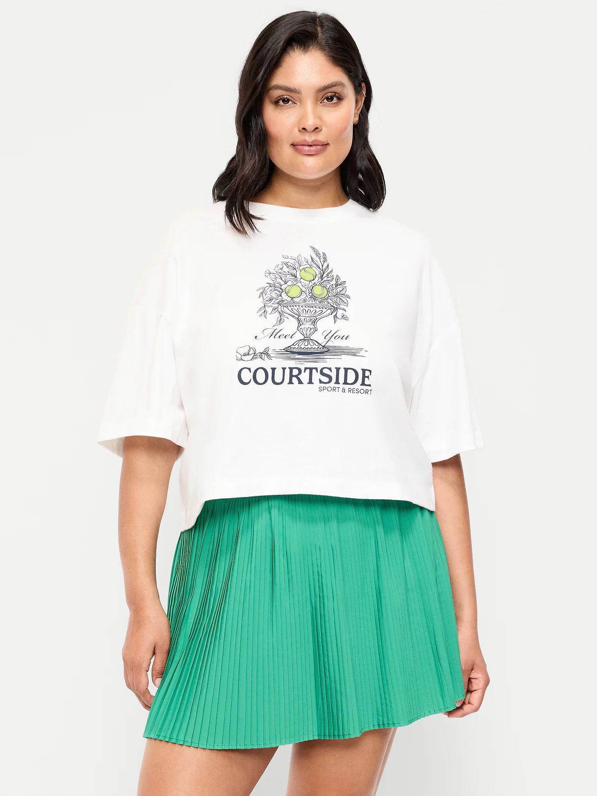 Vintage Crew-Neck Oversized Crop Graphic T-Shirt - White Lilies