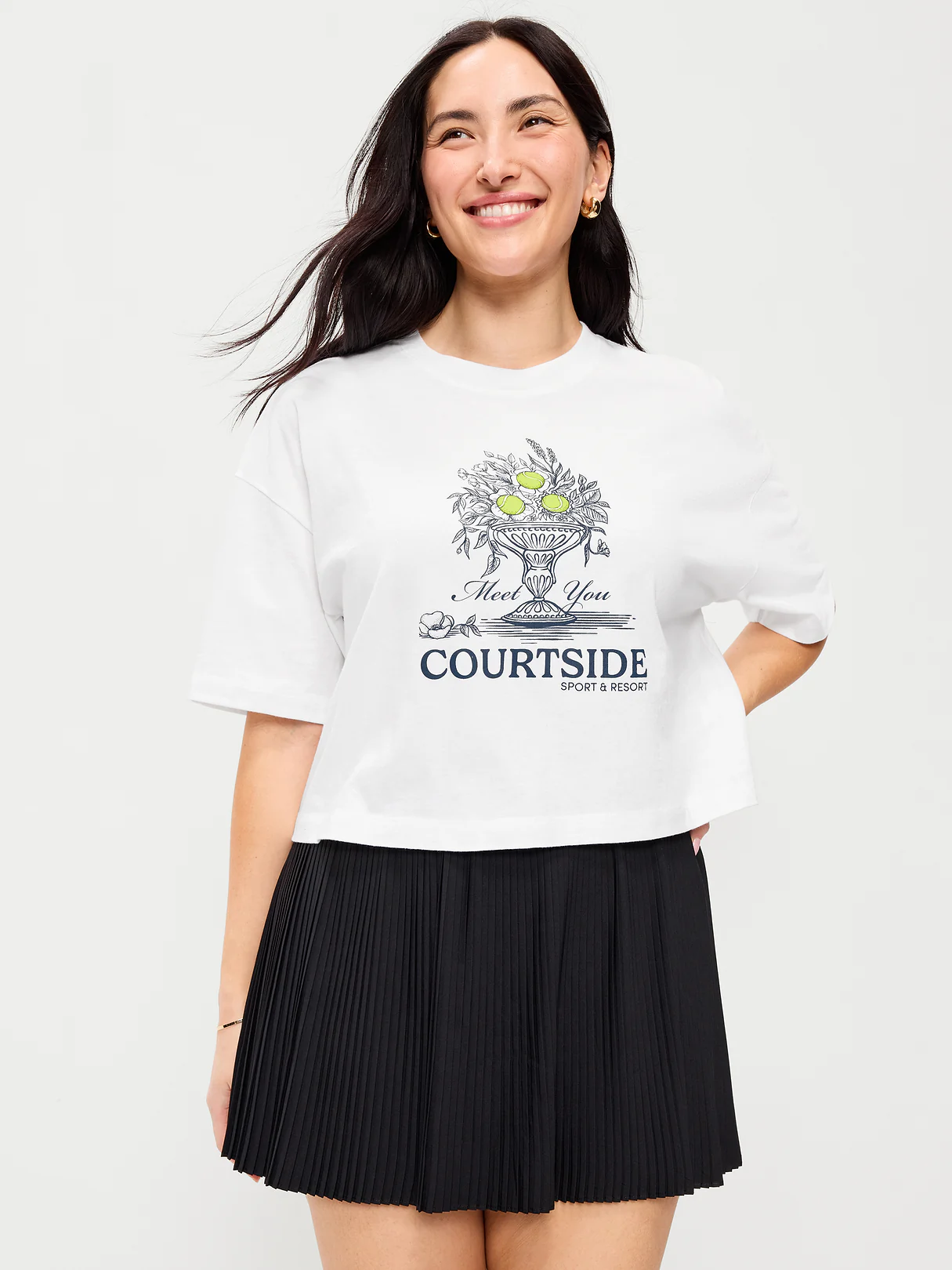 Vintage Crew-Neck Oversized Crop Graphic T-Shirt - White Lilies