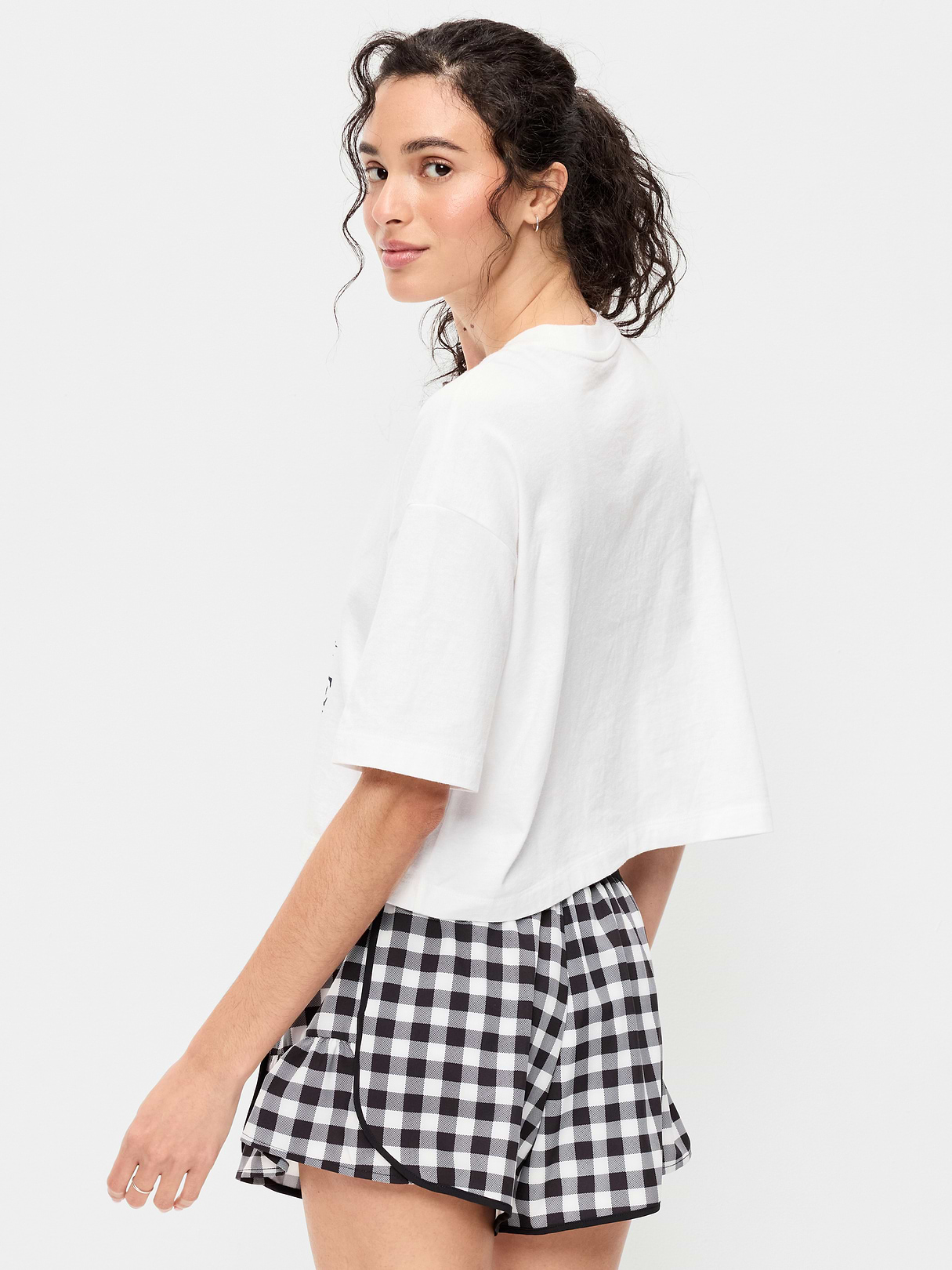 Vintage Crew-Neck Oversized Crop Graphic T-Shirt - White Lilies