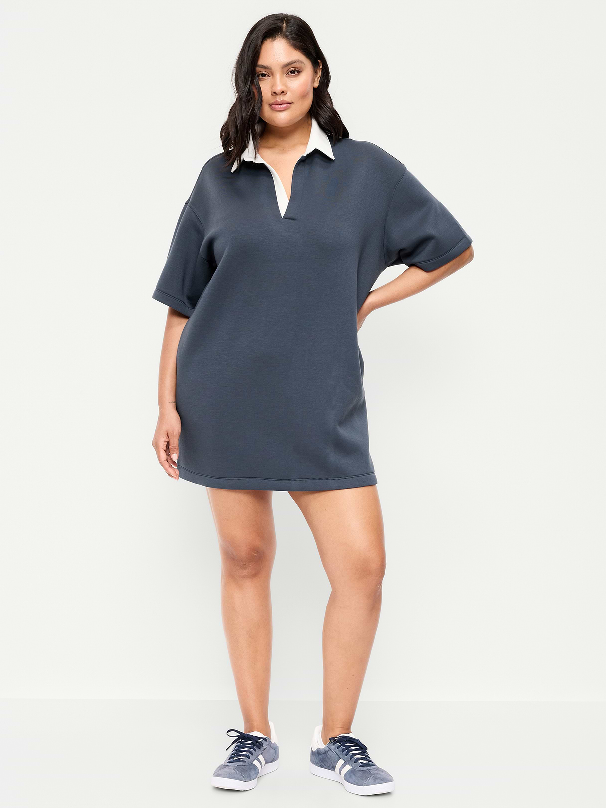 Bounce Fleece Short-Sleeve Polo Dress - Dusk Navy