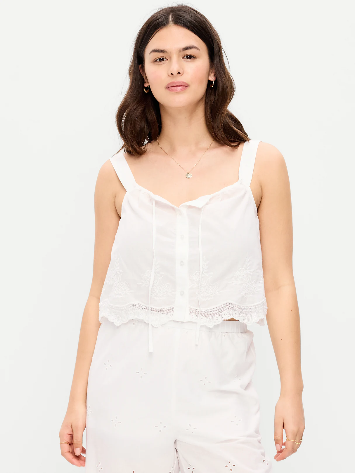 Tie-Front Cami Tank Top - White Lilies