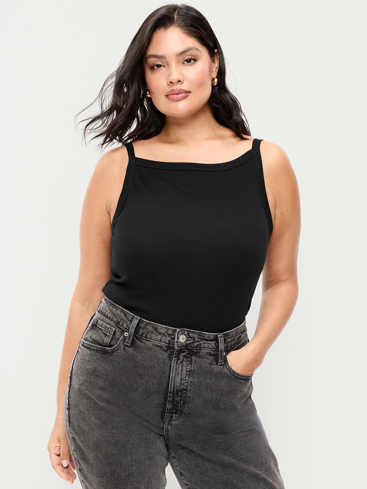 Snug Apron-Neck Tank Top - Light Black Heather
