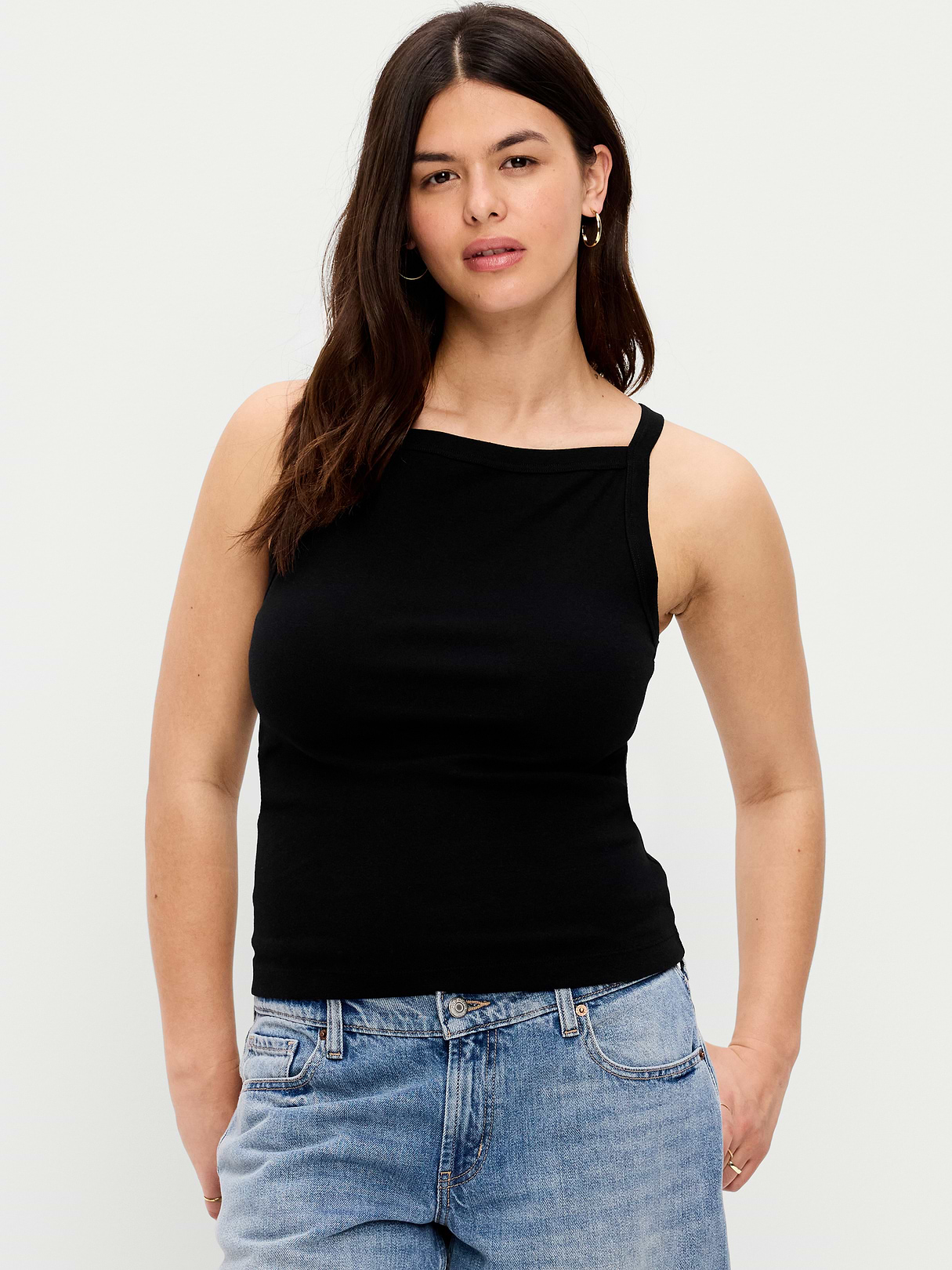 Snug Apron-Neck Tank Top - Light Black Heather