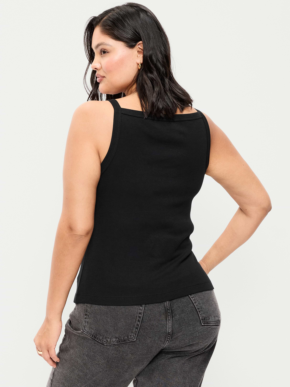 Snug Apron-Neck Tank Top - Light Black Heather