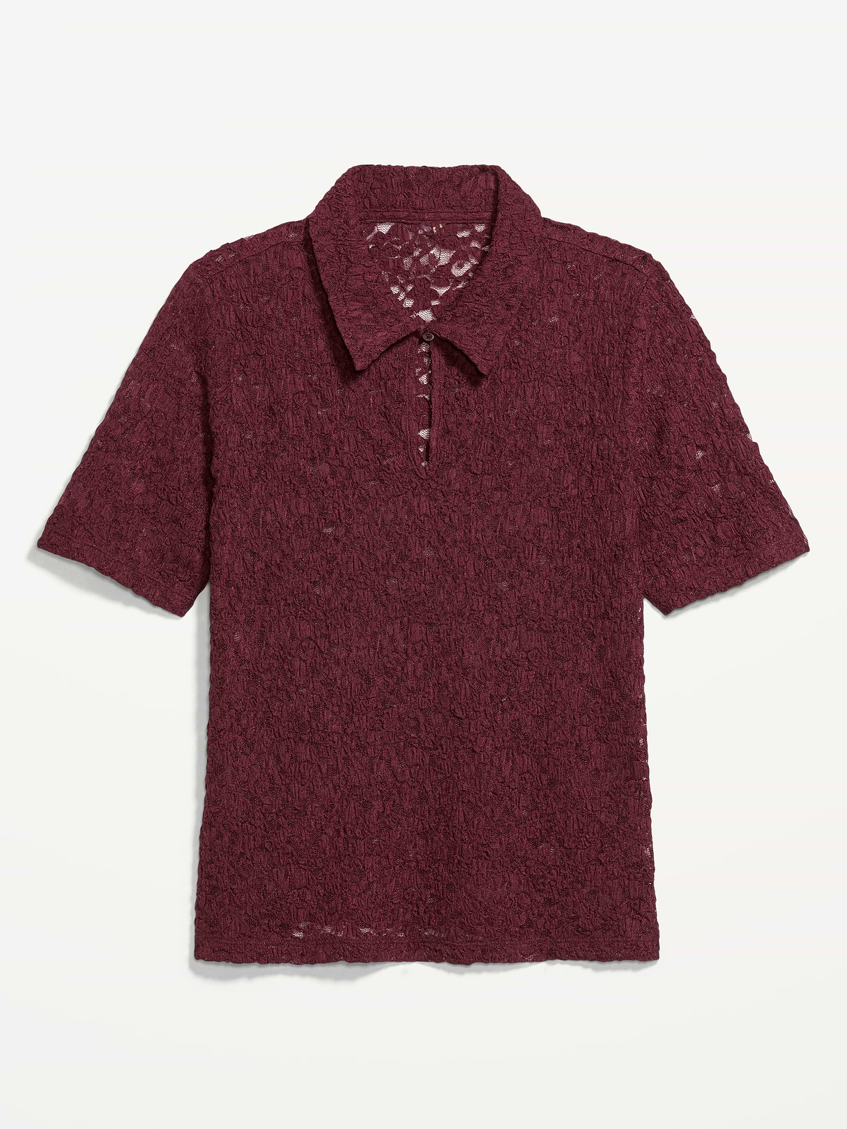 Lace Keyhole Polo Top - Red Lacquer