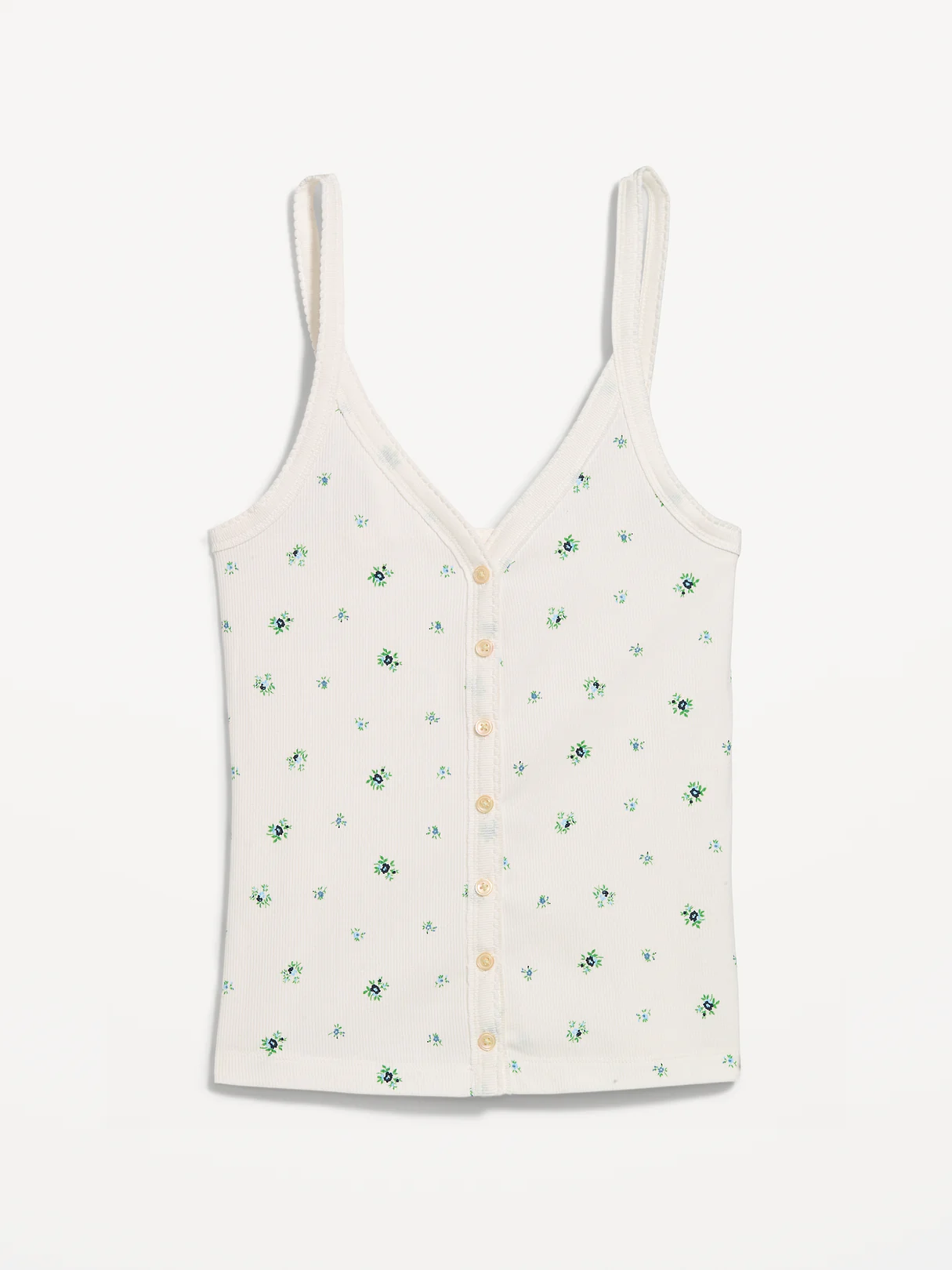 Button-Front Cami Tank Top - White Floral