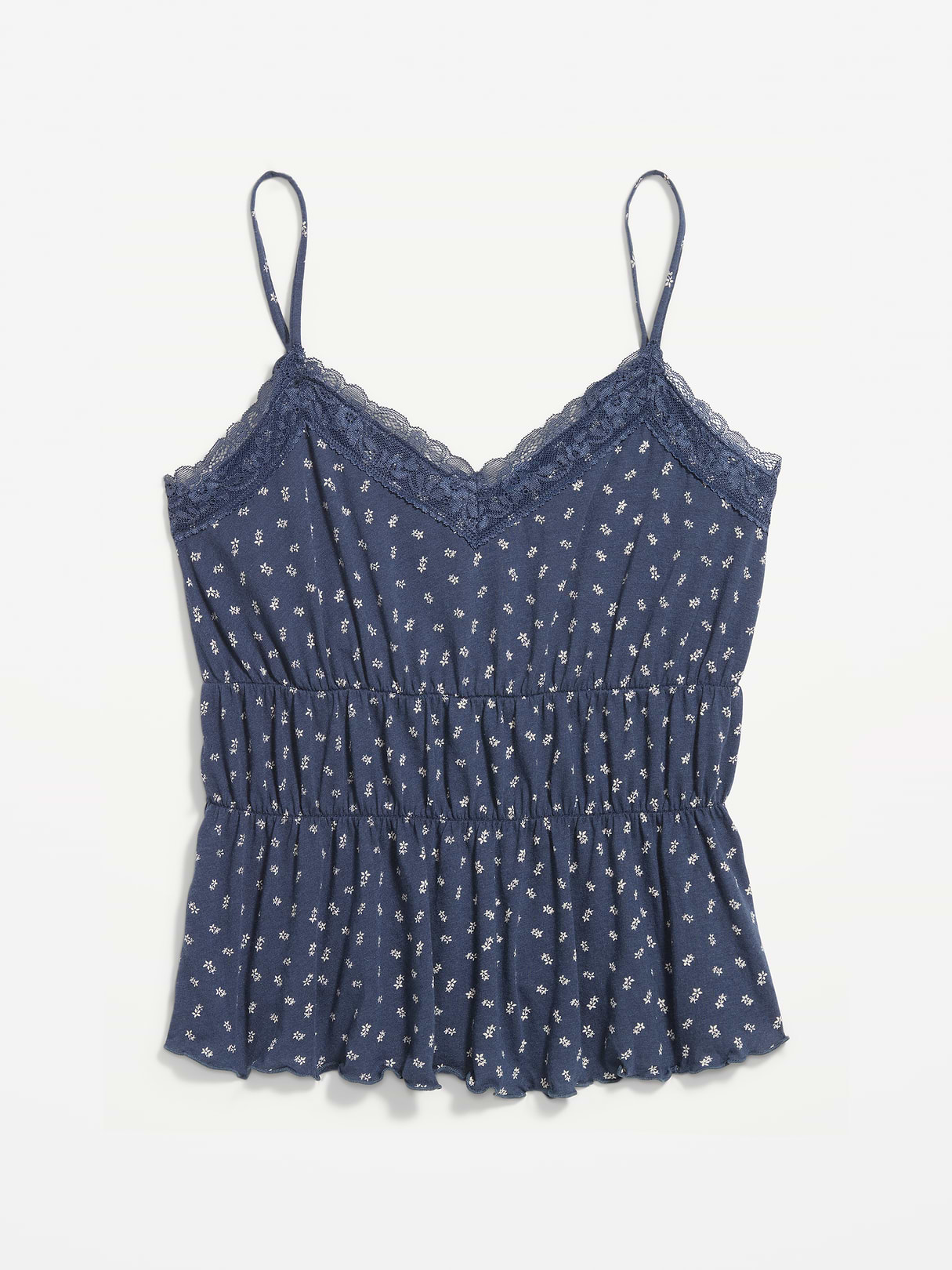 Lace-Trim Smocked-Waist Tank Top - Blue Floral