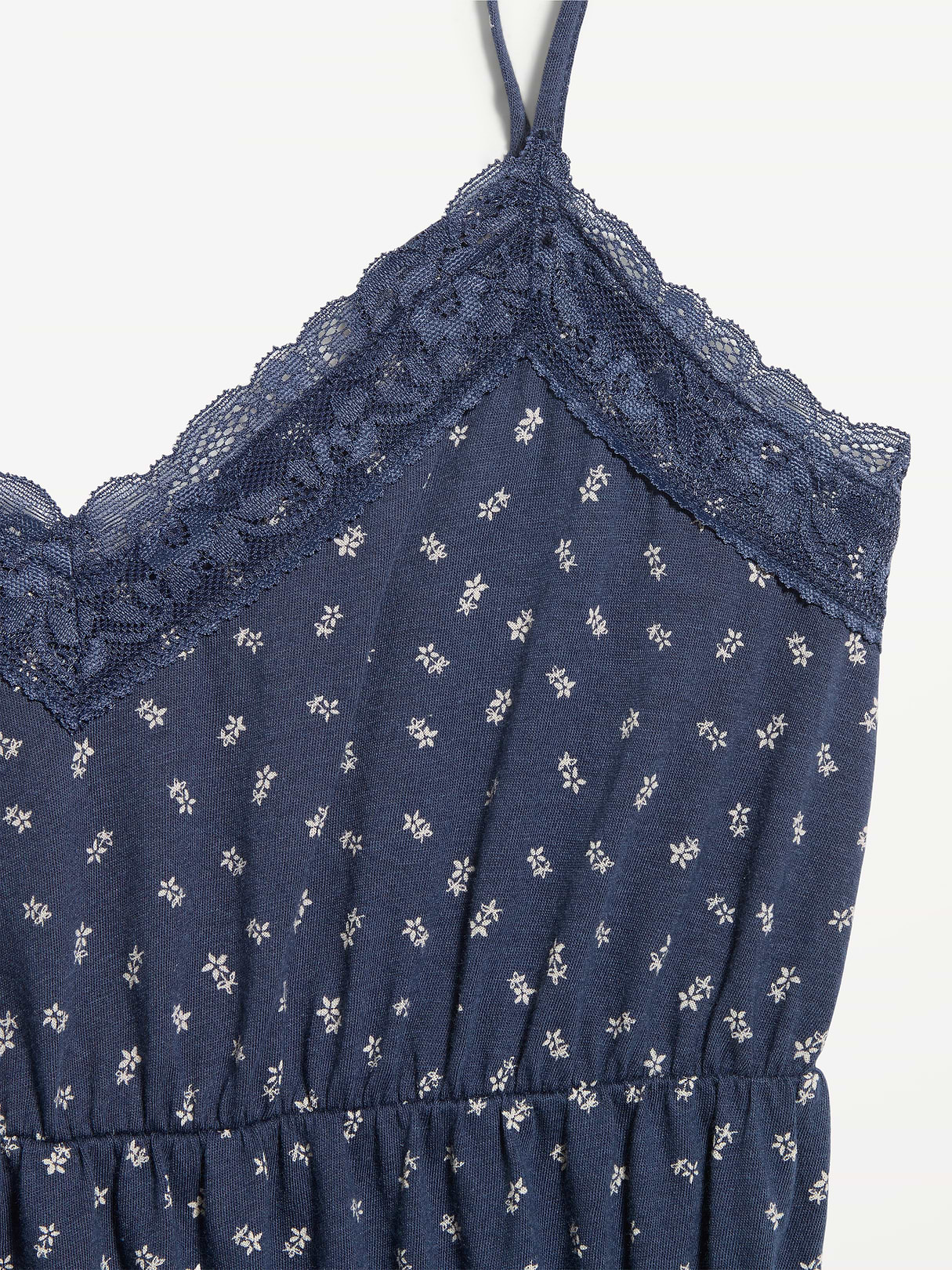 Lace-Trim Smocked-Waist Tank Top - Blue Floral