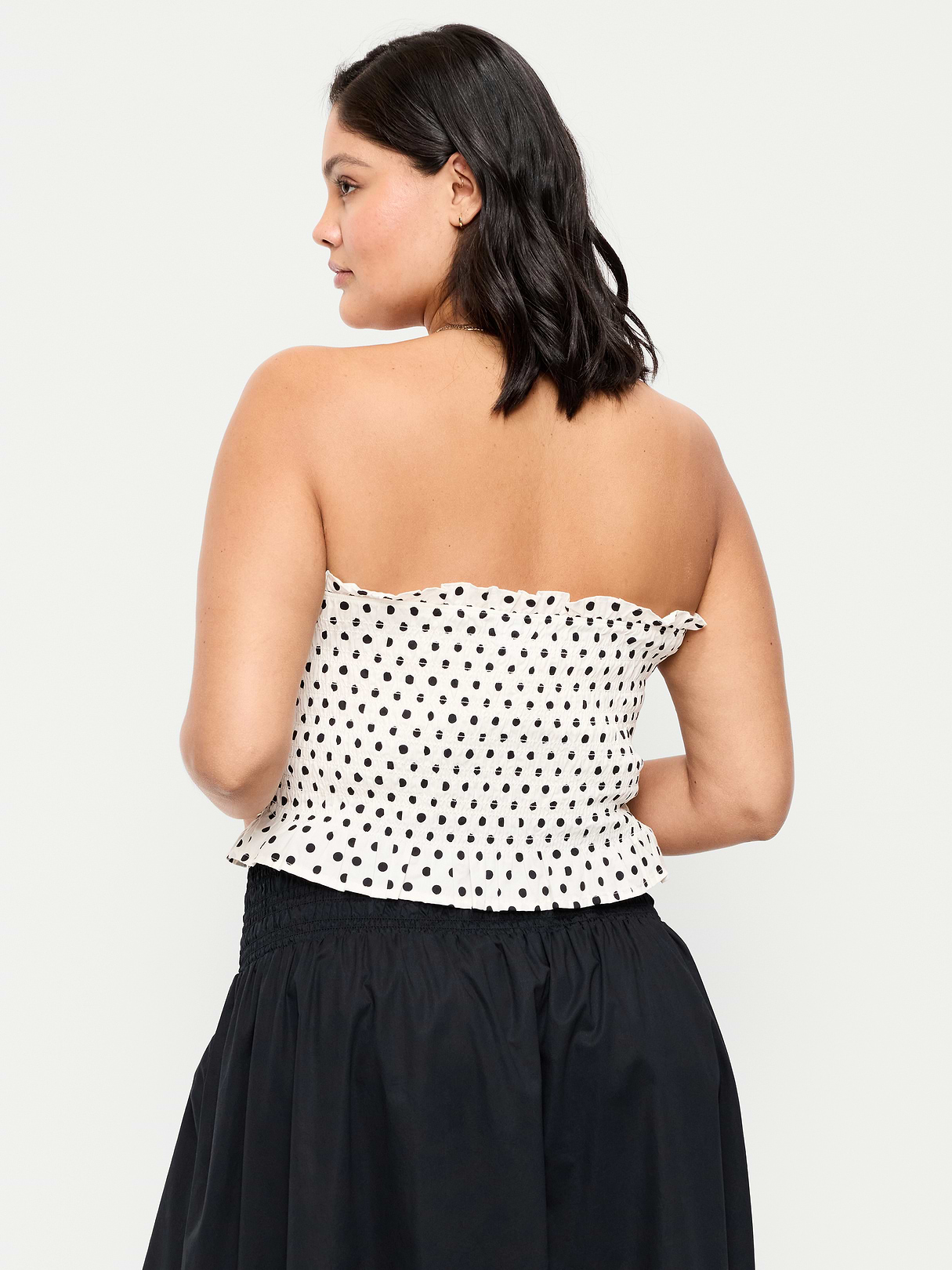 Smocked Bodice Tube Top - Black & White Dots