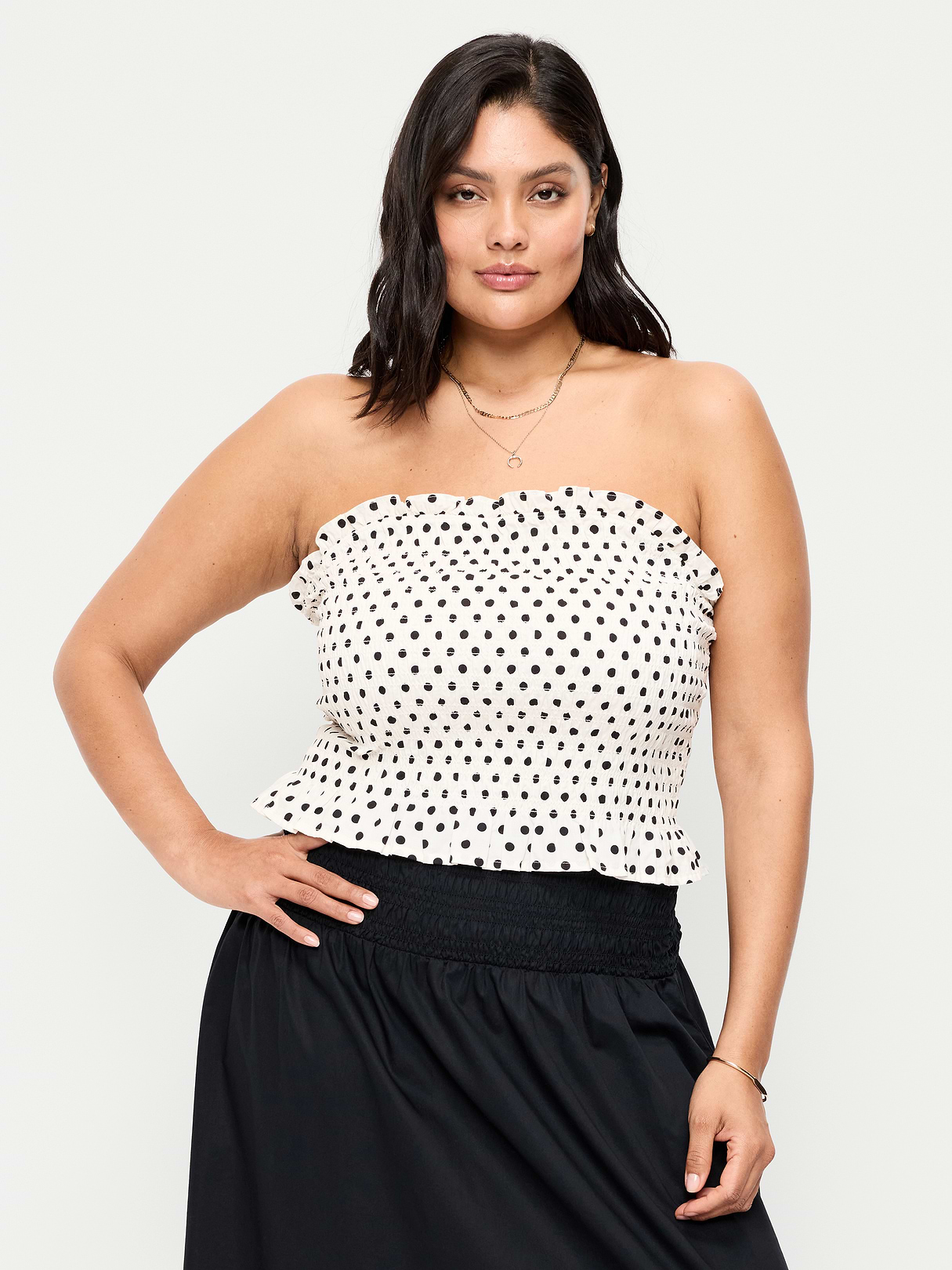 Smocked Bodice Tube Top - Black & White Dots