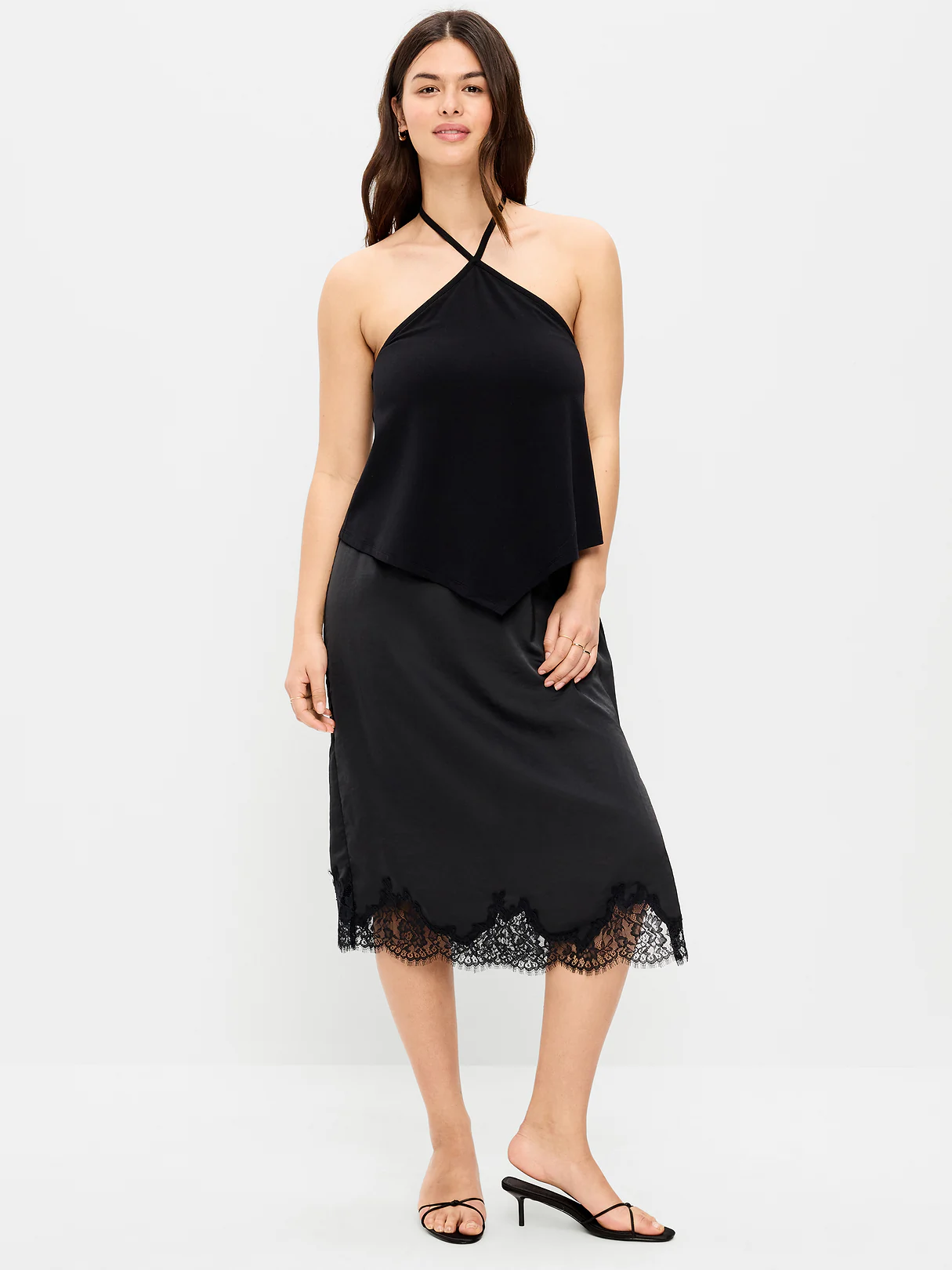 Lace Slip Midi Skirt - Black Jack