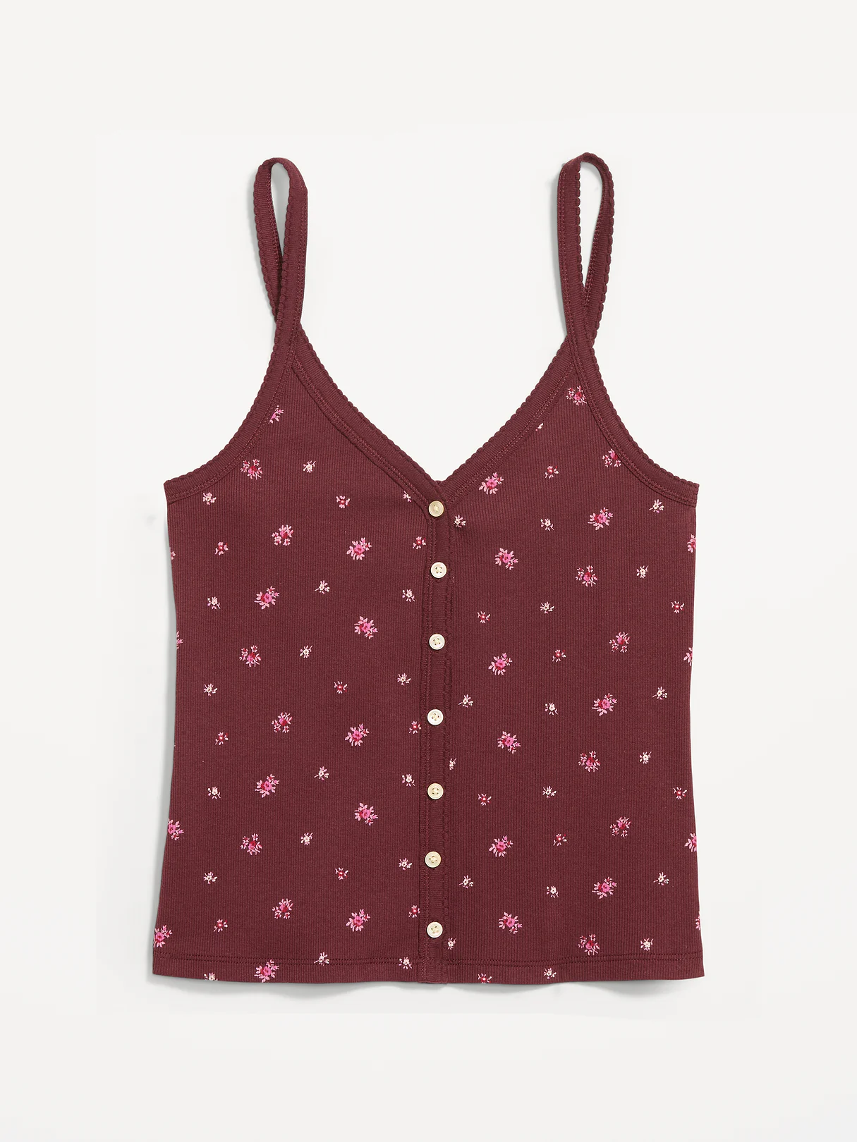 Button-Front Cami Tank Top - Red Floral