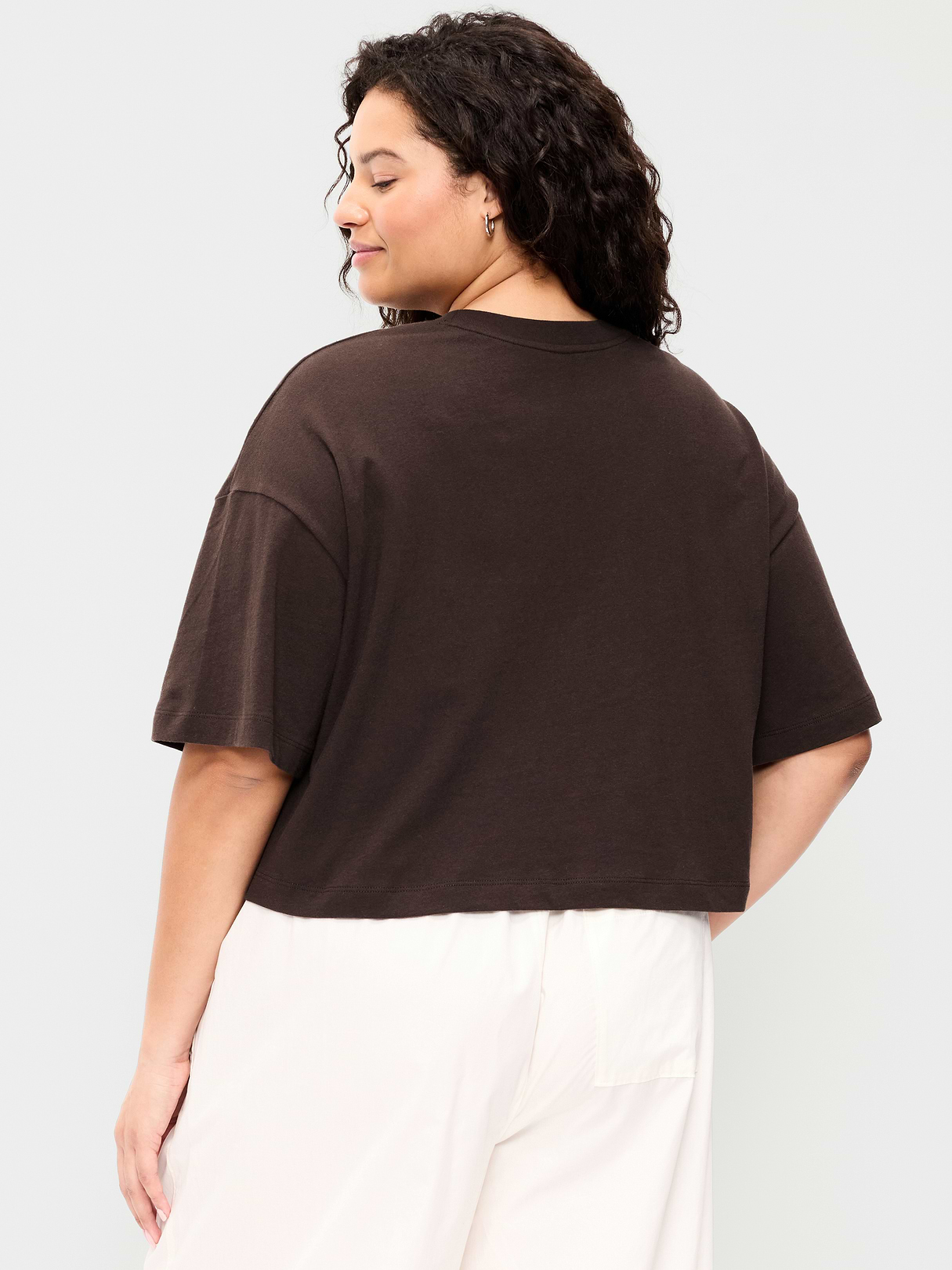 Vintage Crew-Neck Oversized Crop T-Shirt - Black Coffee