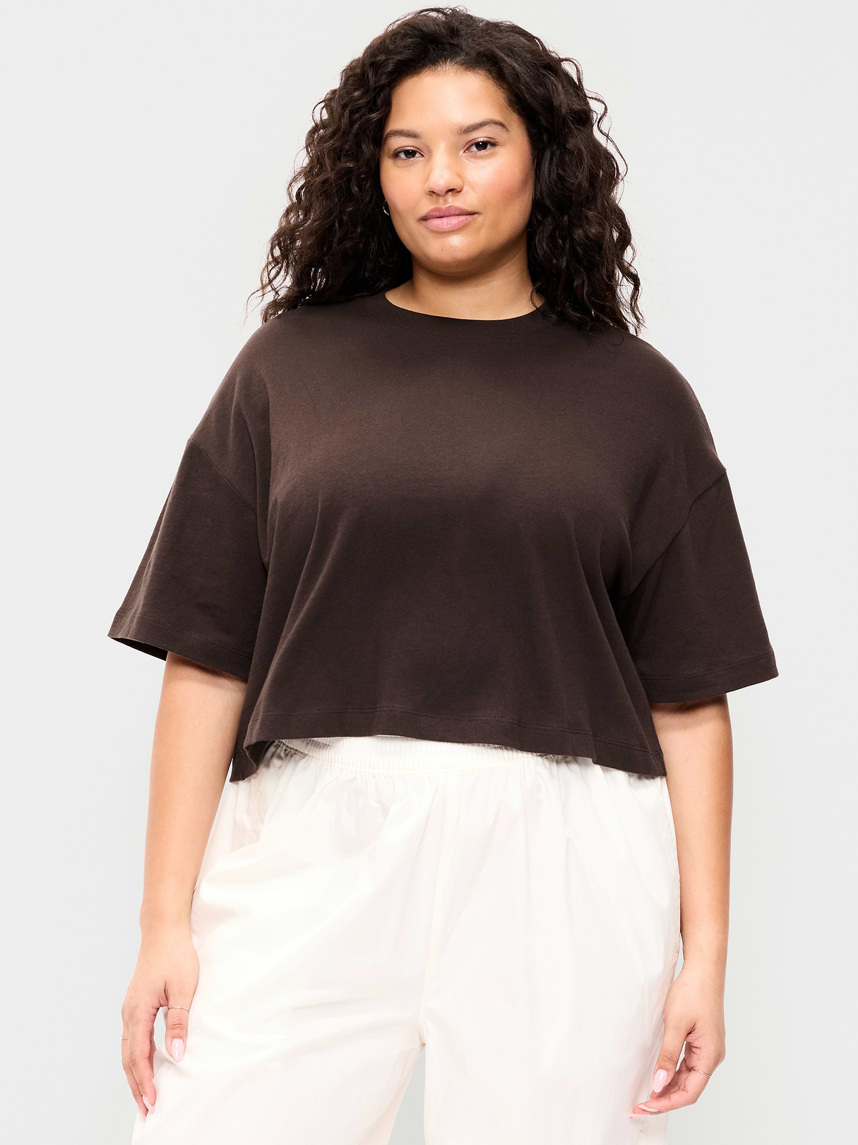 Vintage Crew-Neck Oversized Crop T-Shirt - Black Coffee