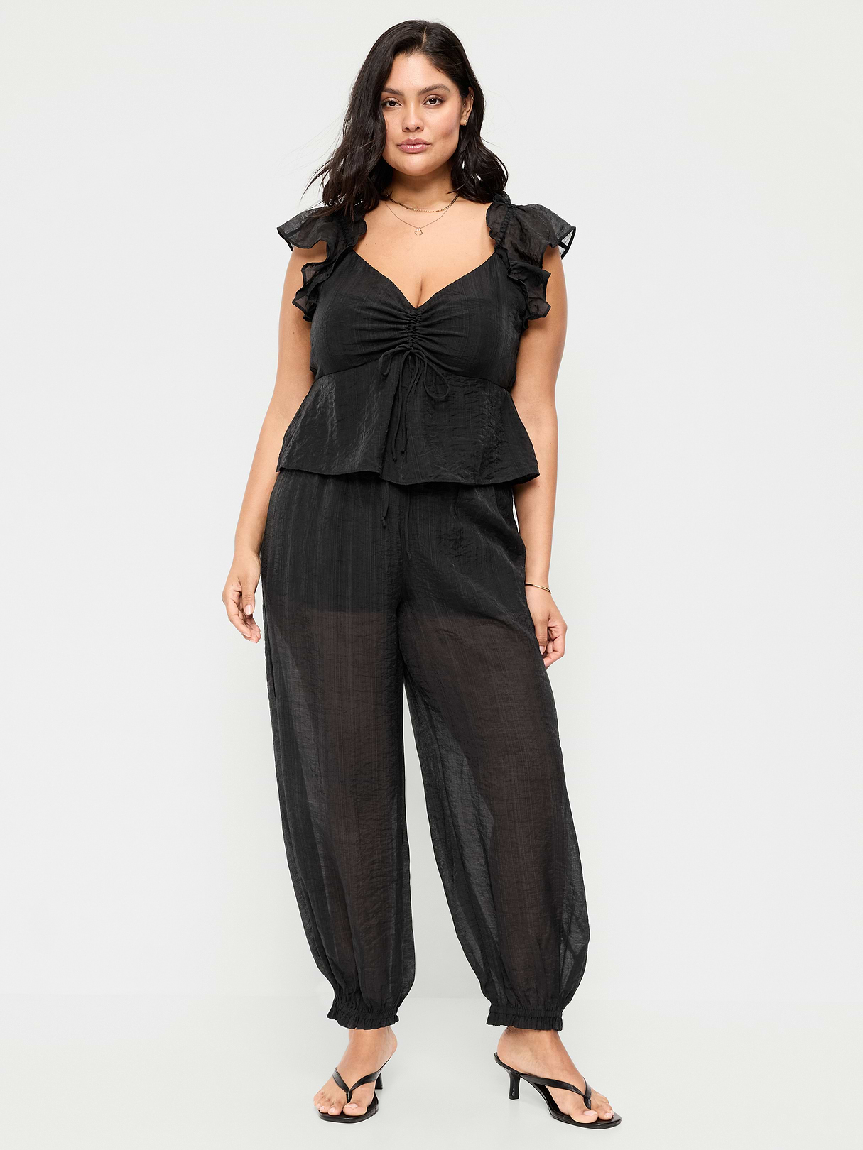High-Waisted Sheer Chiffon Harem Pants - Black Jack