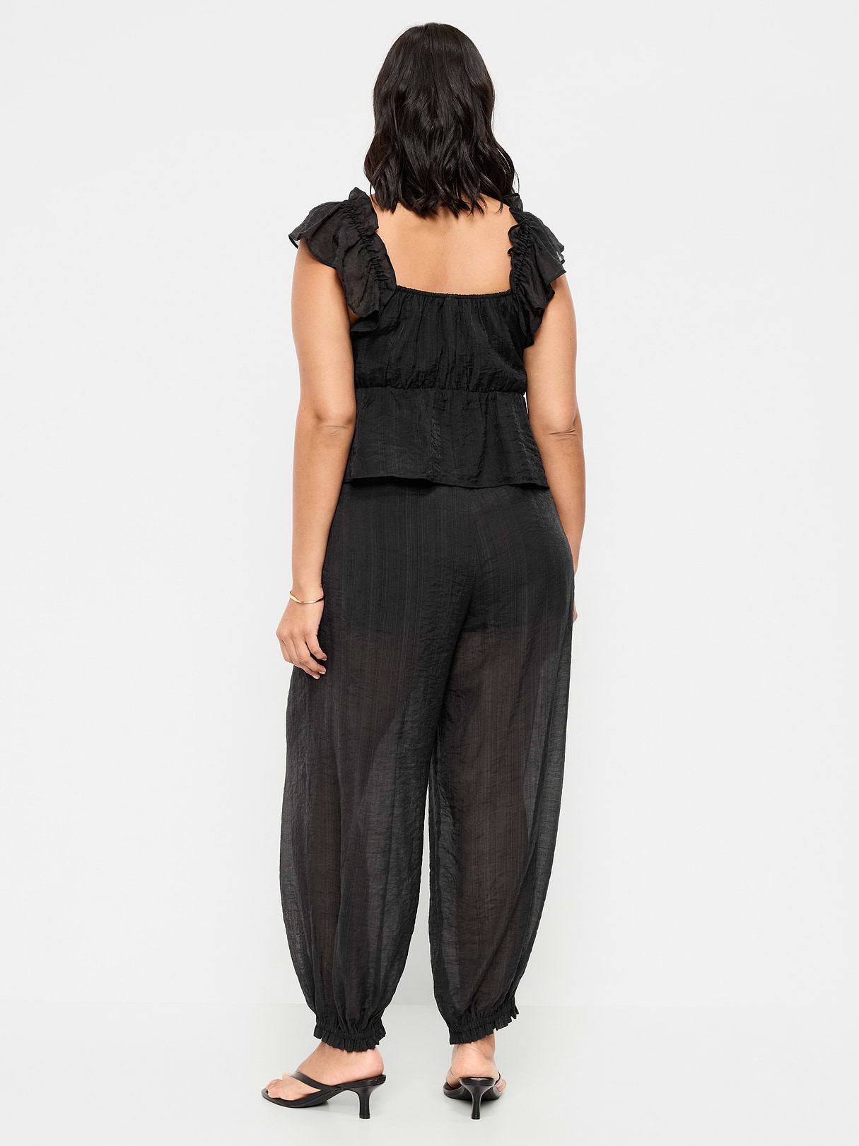 High-Waisted Sheer Chiffon Harem Pants - Black Jack