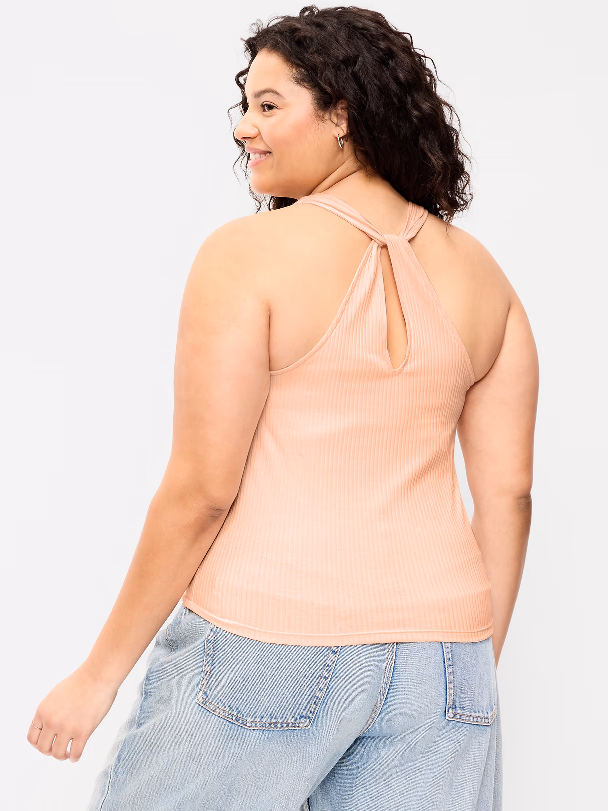 Ribbed Loop-Back Halter Top - Peach Gelato