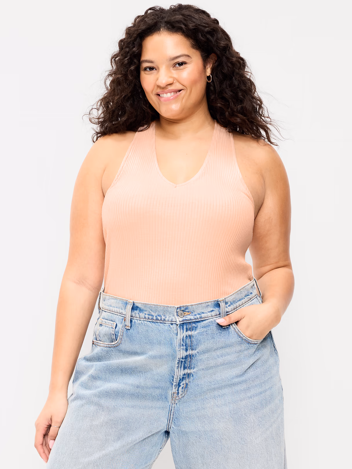 Ribbed Loop-Back Halter Top - Peach Gelato