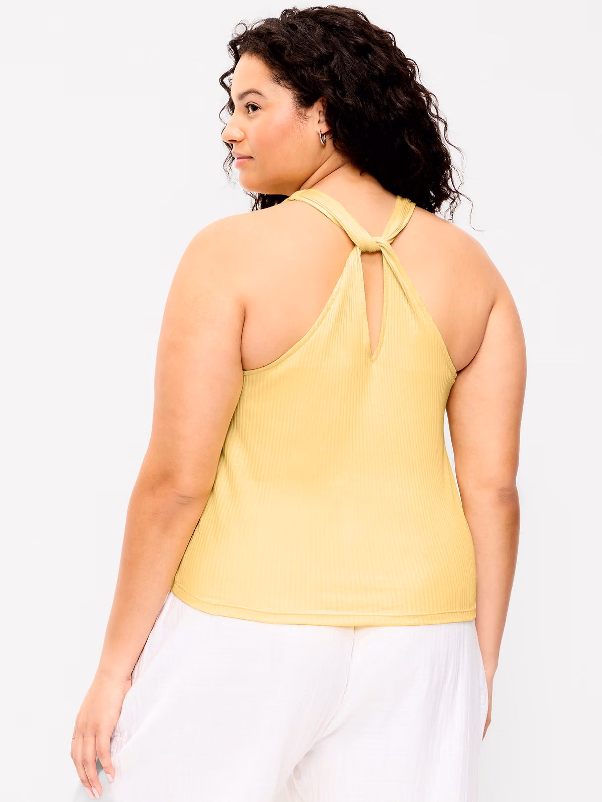 Ribbed Loop-Back Halter Top - Sunbeam