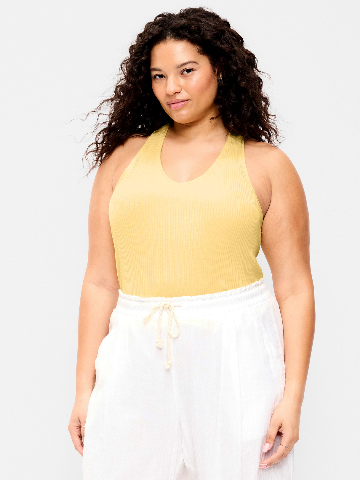 Ribbed Loop-Back Halter Top - Sunbeam
