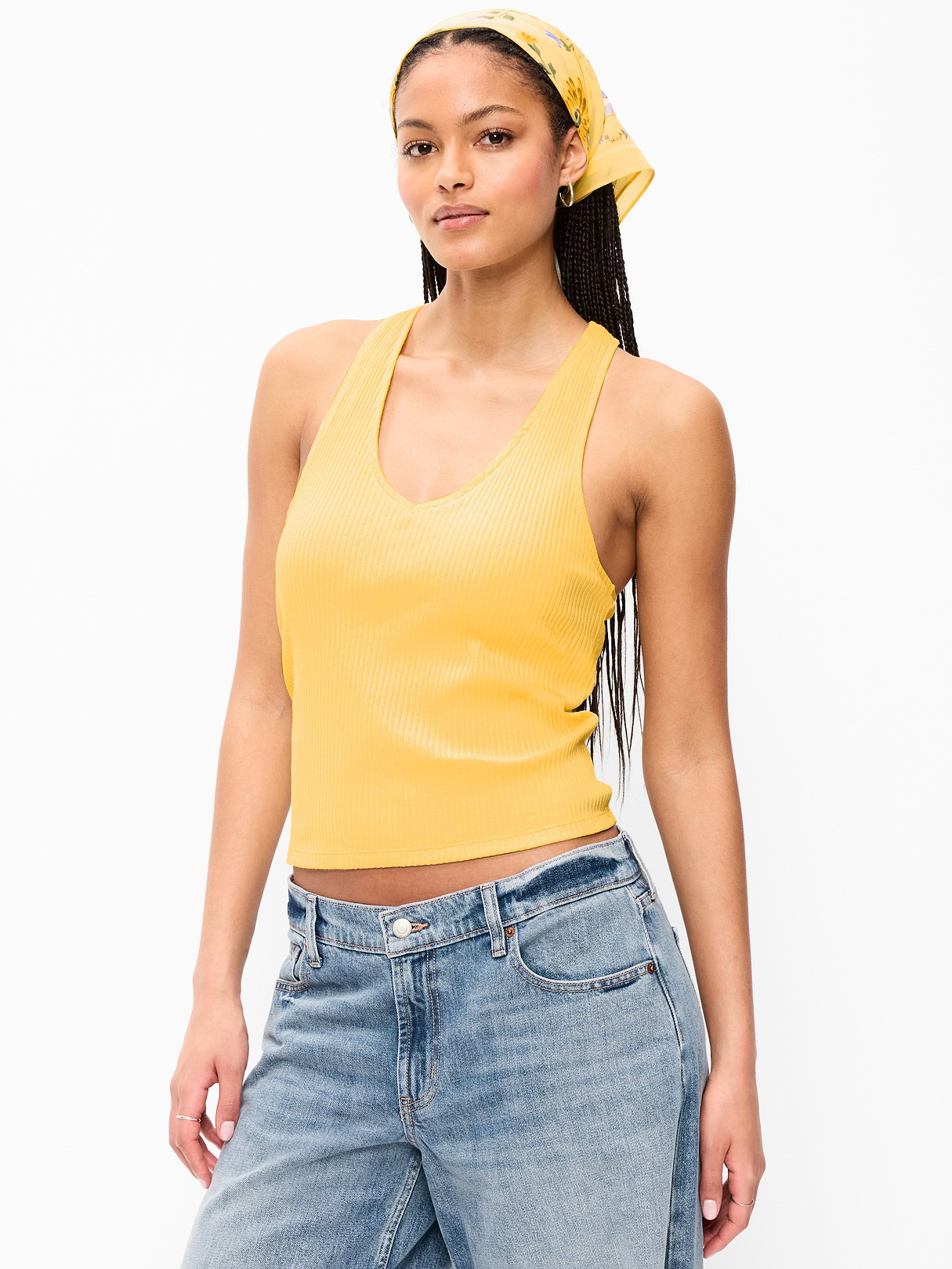 Ribbed Loop-Back Halter Top - Sunbeam