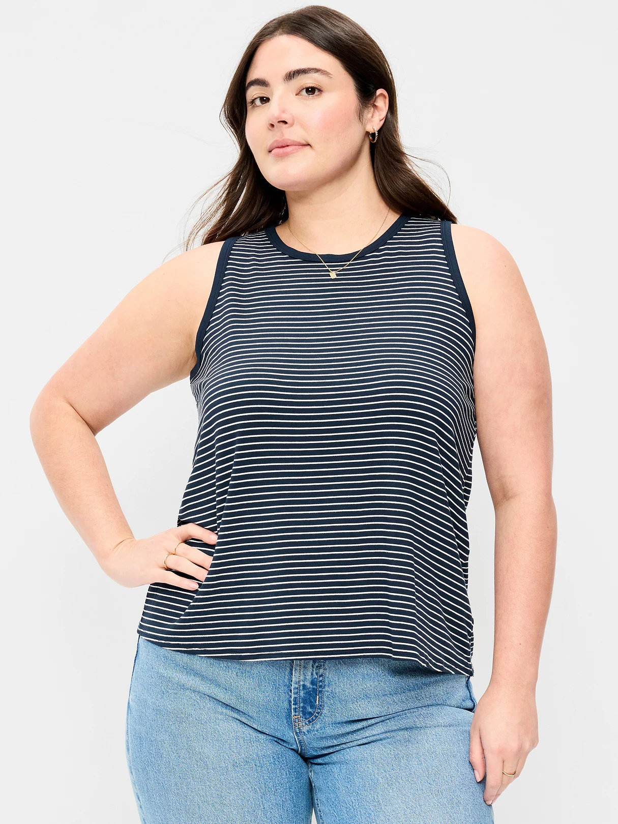 Luxe Sleeveless Top - White Small Stripe