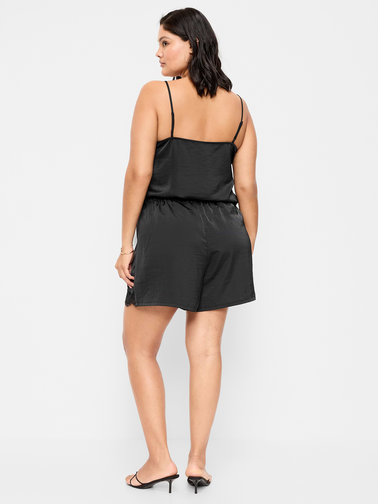 High-Waisted Lace-Trim Satin Shorts - Black Jack